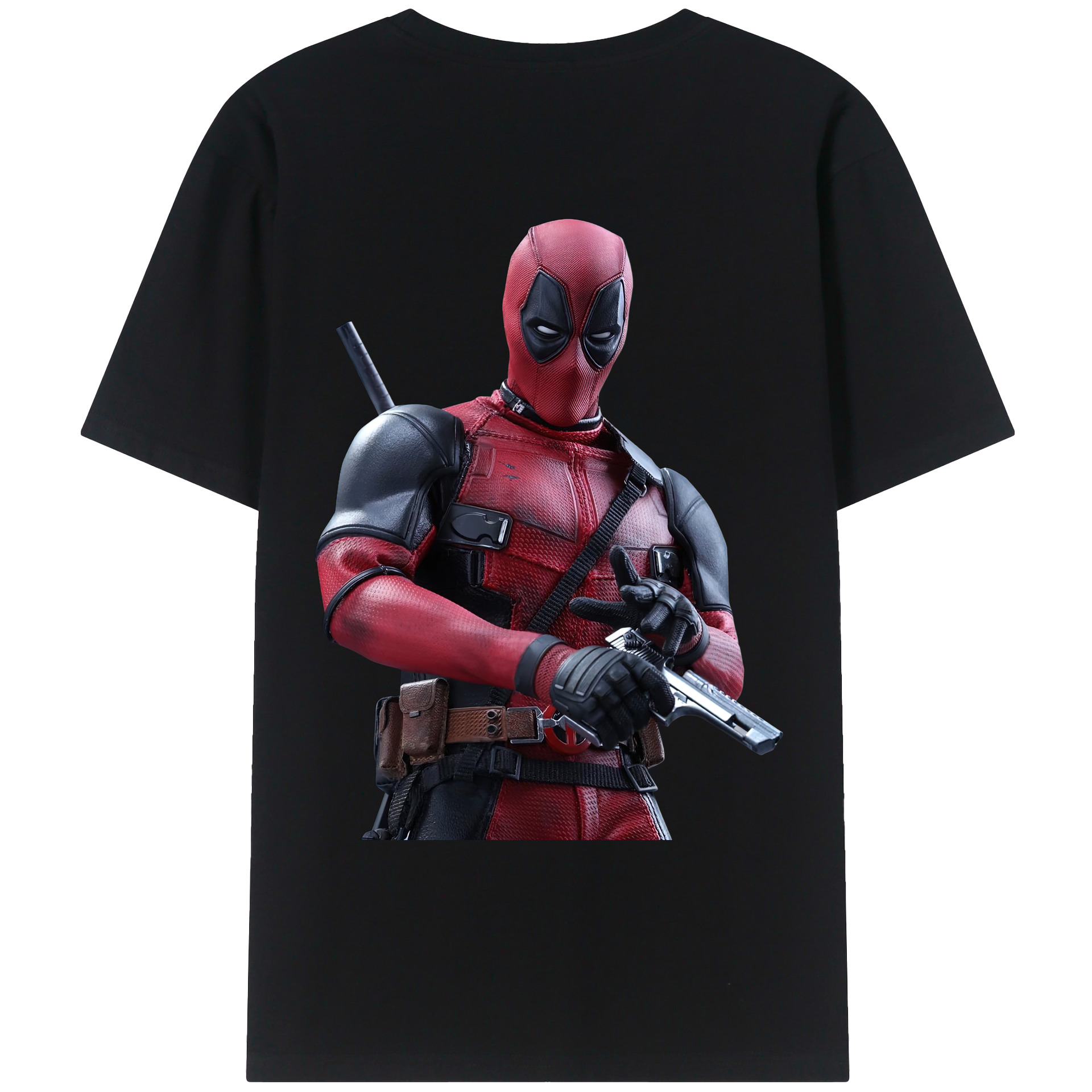 （画像用） Deadpool デッドプール 綿100％ メンズ半袖Tシャツ（バックプリント） 通気性