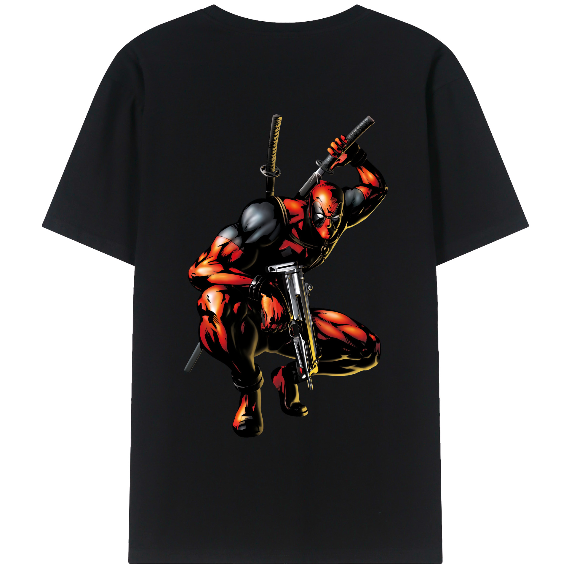 （画像用） Deadpool デッドプール 綿100％ メンズ半袖Tシャツ（バックプリント） 通気性