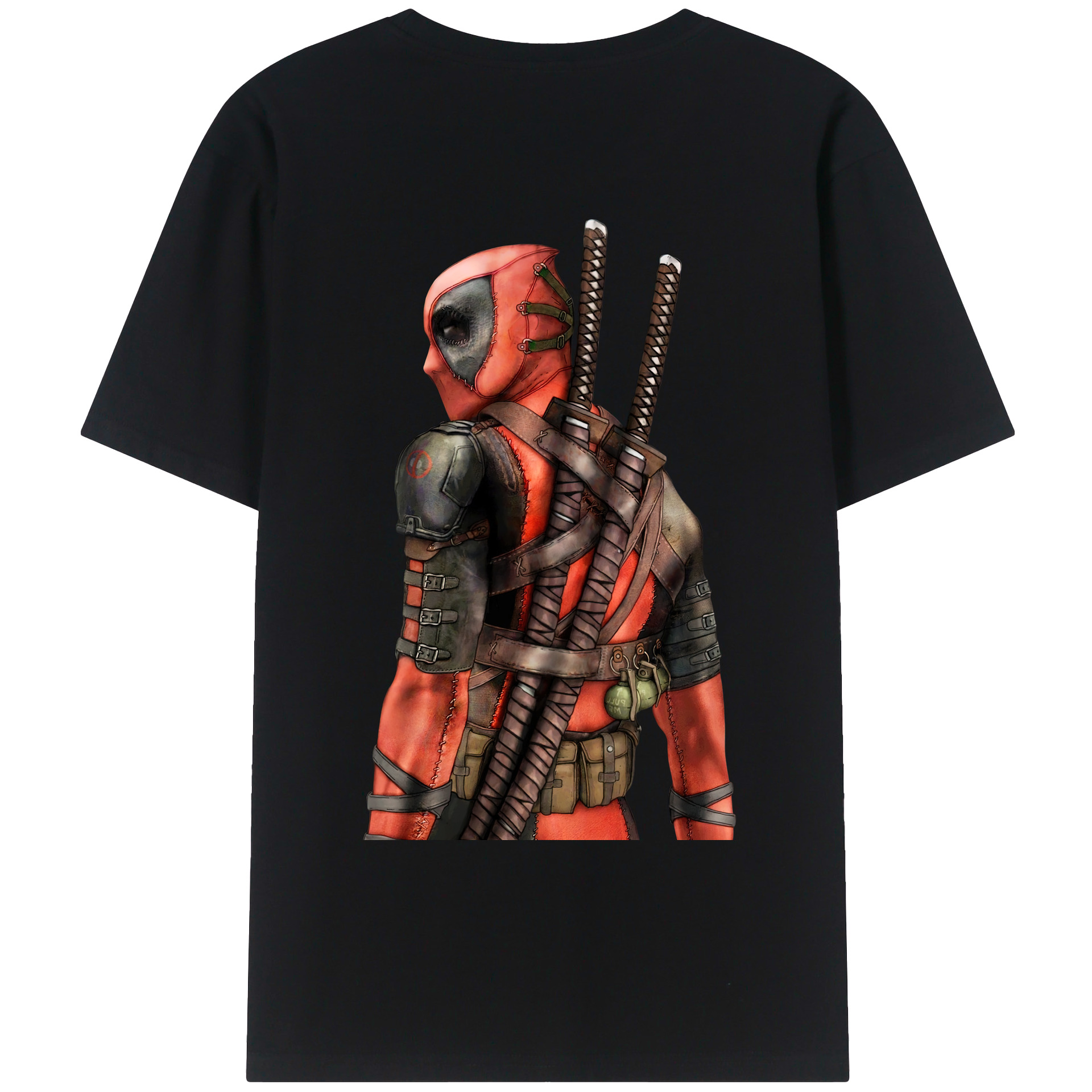 （画像用） Deadpool デッドプール 綿100％ メンズ半袖Tシャツ（バックプリント） 通気性