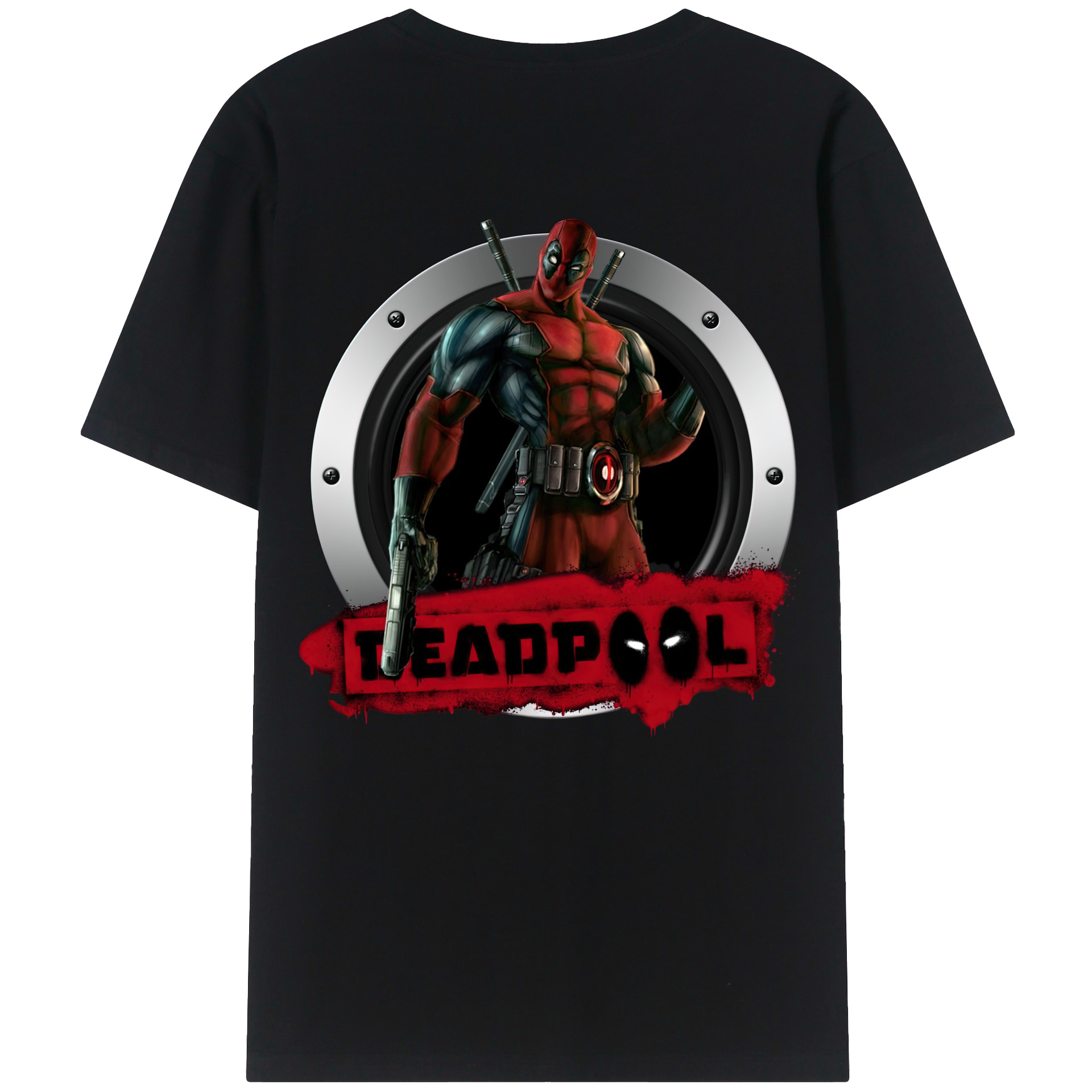 （画像用） Deadpool デッドプール 綿100％ メンズ半袖Tシャツ（バックプリント） 通気性