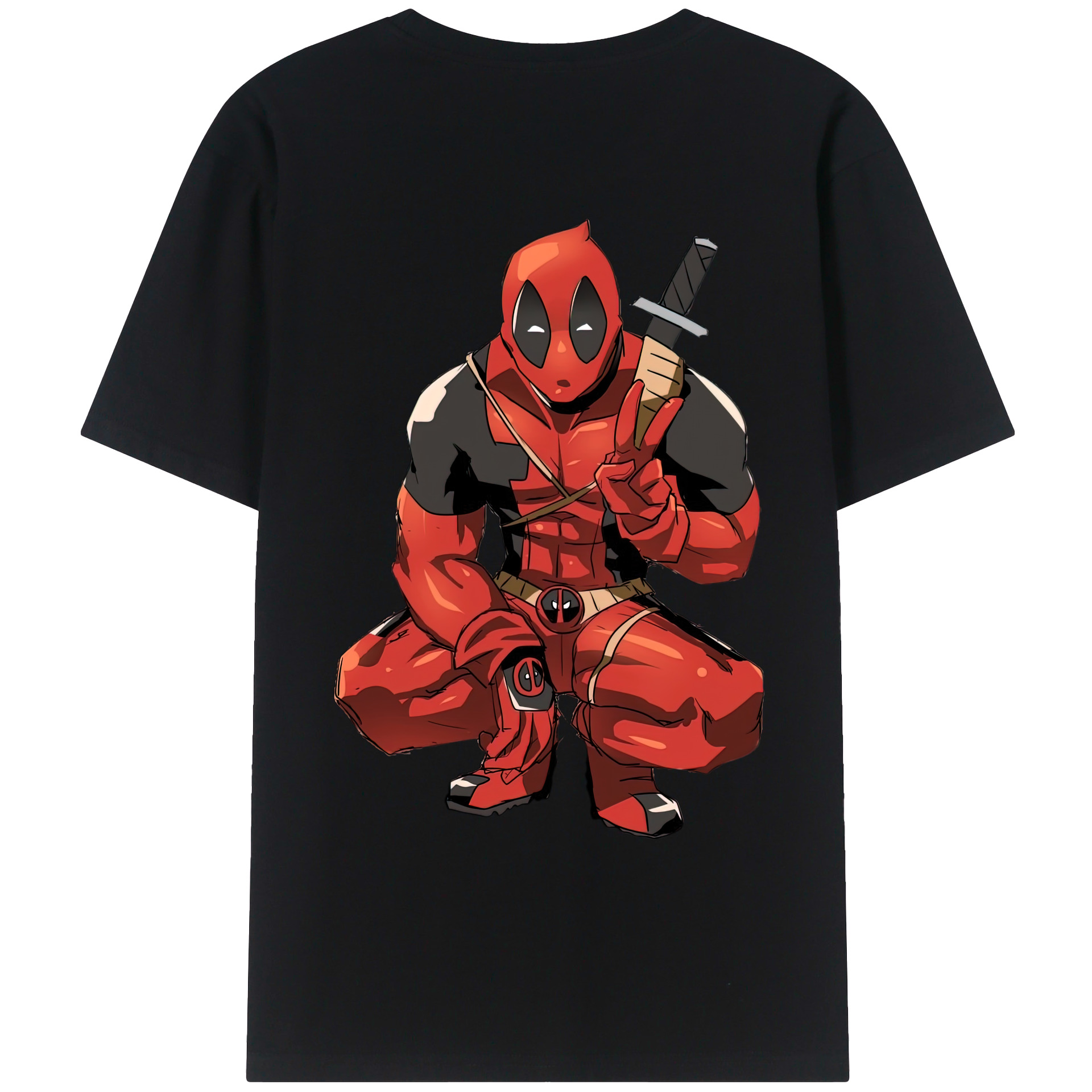 （画像用） Deadpool デッドプール 綿100％ メンズ半袖Tシャツ（バックプリント） 通気性