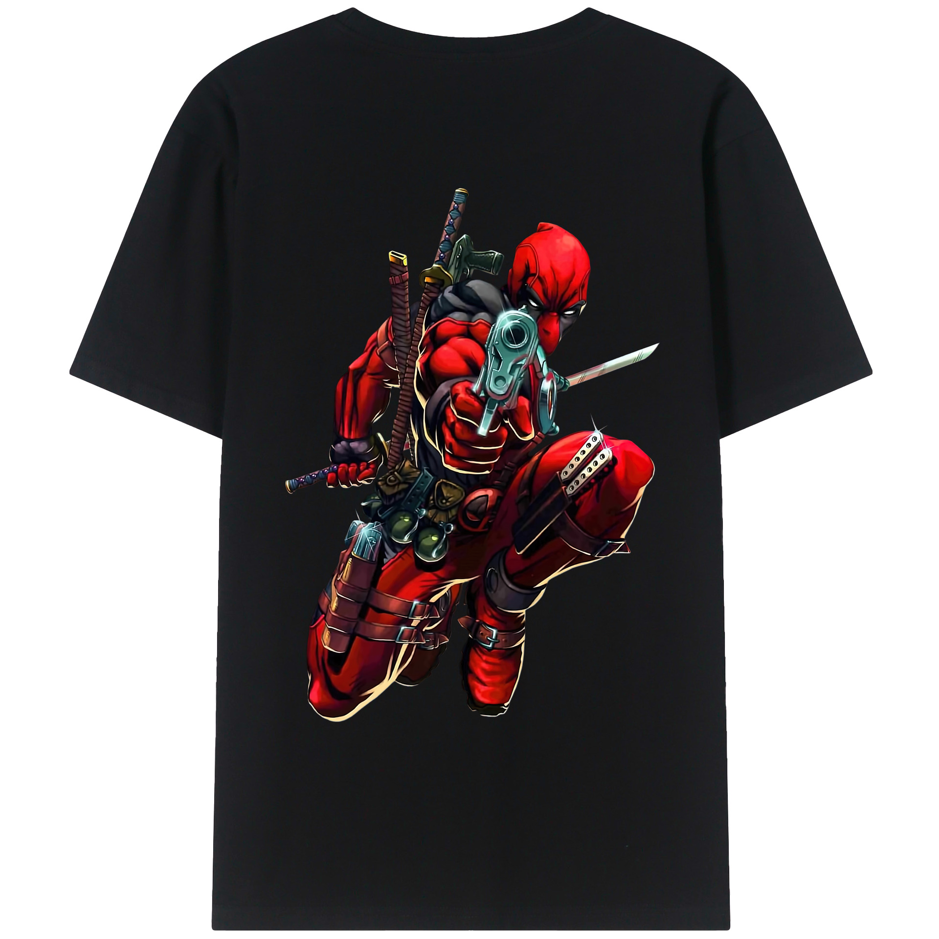 （画像用） Deadpool デッドプール 綿100％ メンズ半袖Tシャツ（バックプリント） 通気性
