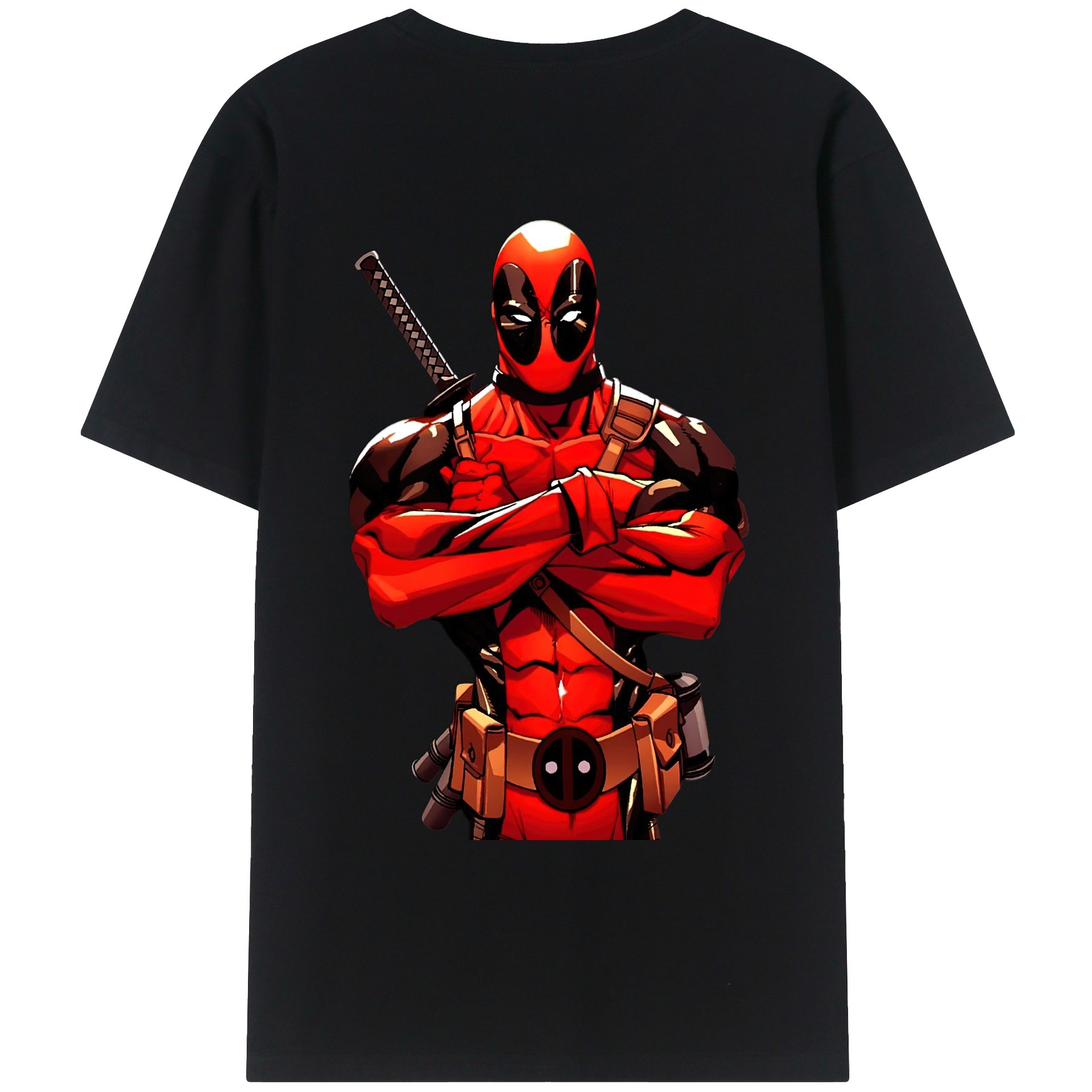 （画像用） Deadpool デッドプール 綿100％ メンズ半袖Tシャツ（バックプリント） 通気性