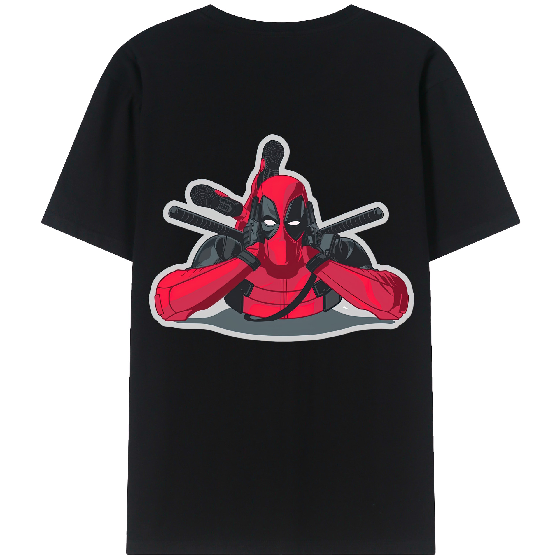 （画像用） Deadpool デッドプール 綿100％ メンズ半袖Tシャツ（バックプリント） 通気性