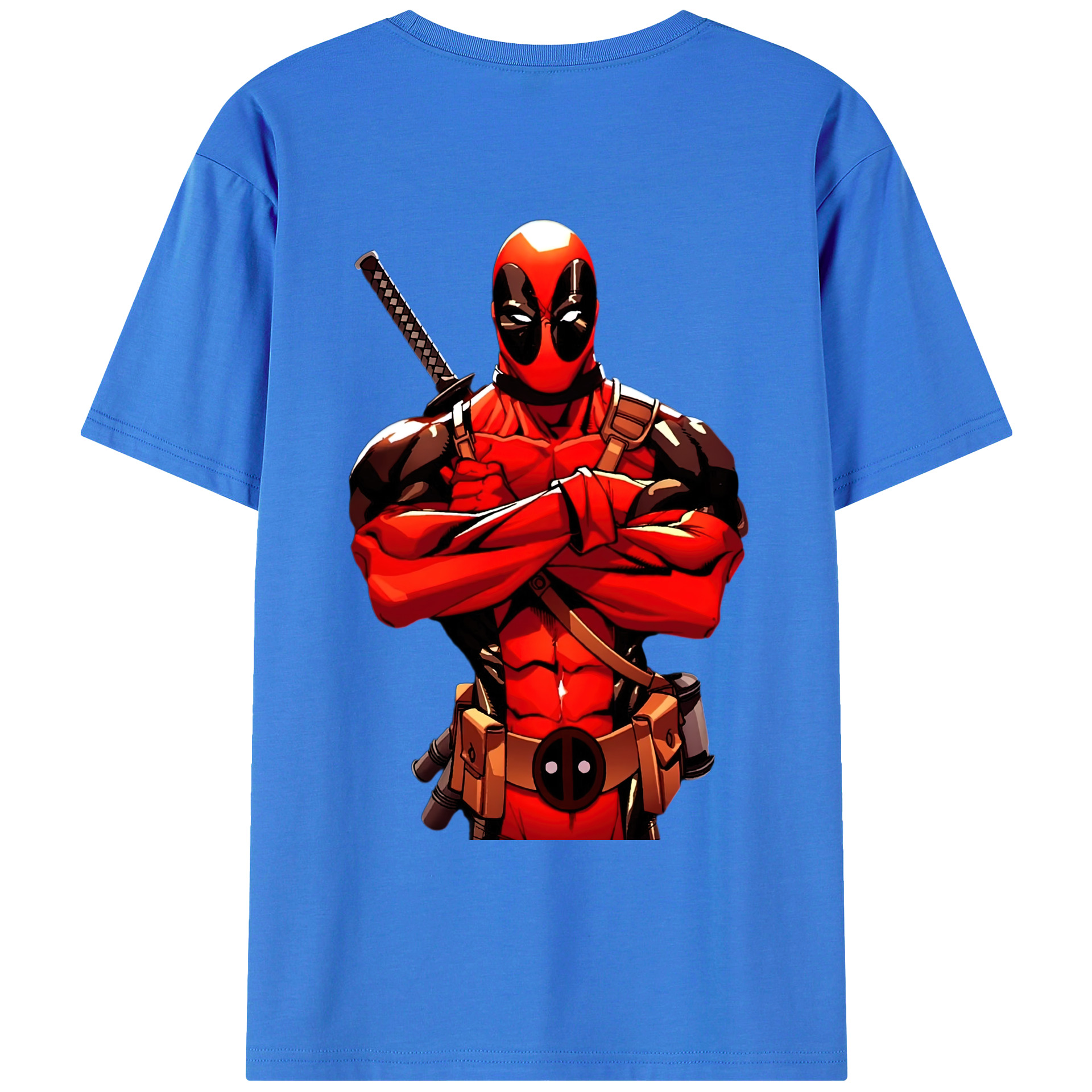 （画像用） Deadpool デッドプール 綿100％ メンズ半袖Tシャツ（バックプリント） 通気性