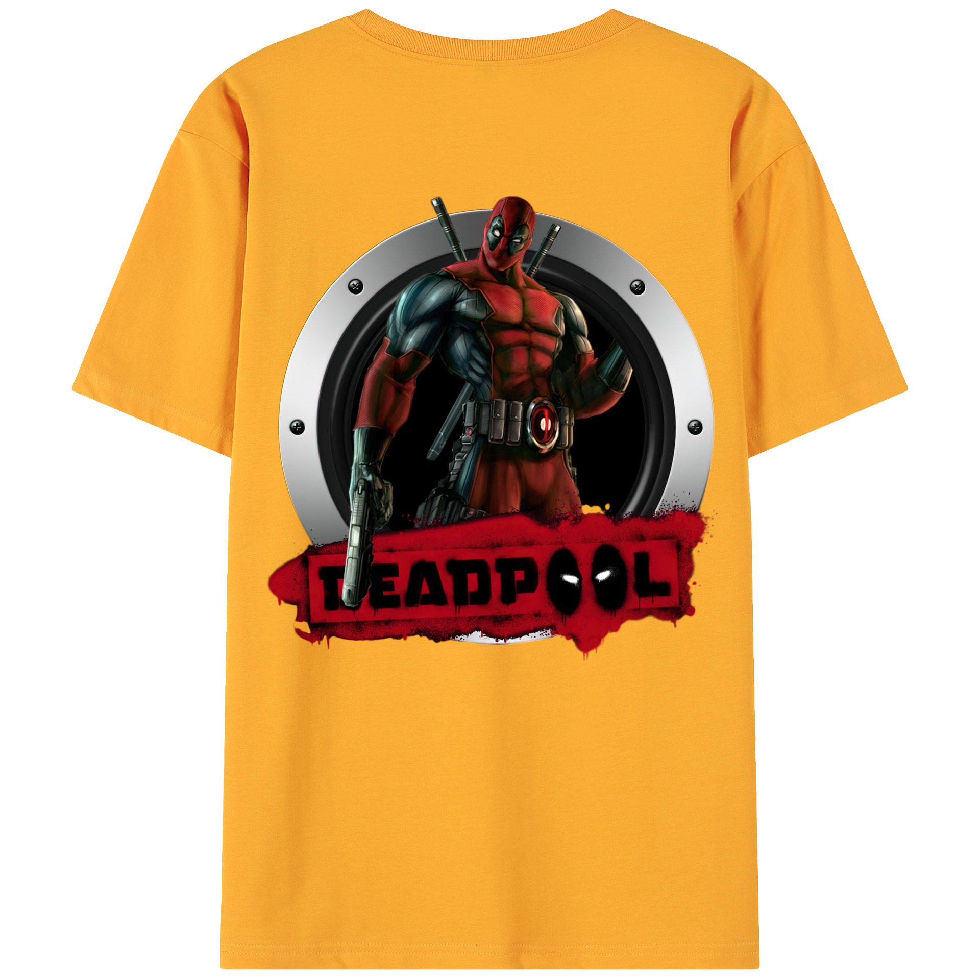 （画像用） Deadpool デッドプール 綿100％ メンズ半袖Tシャツ（バックプリント） 通気性