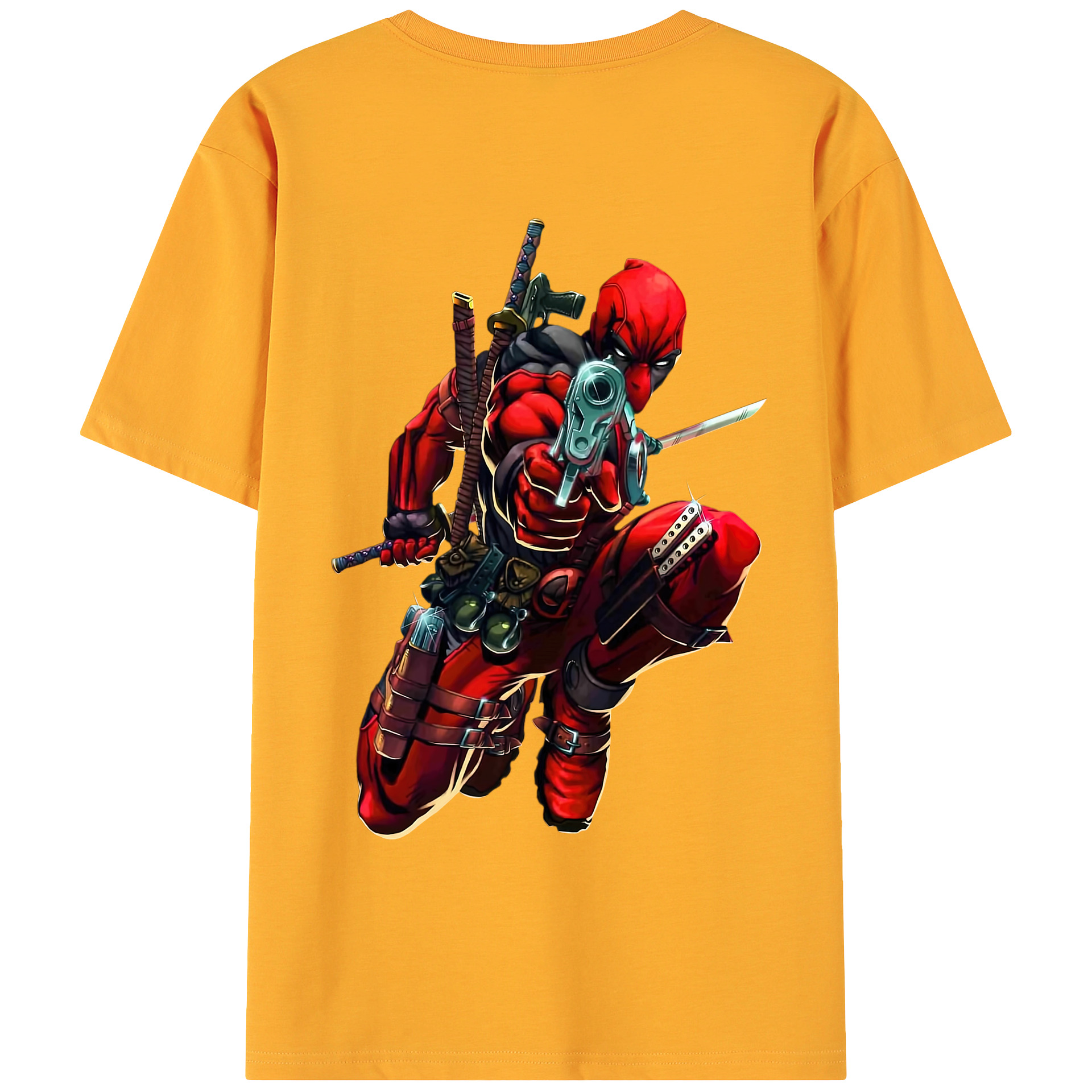 （画像用） Deadpool デッドプール 綿100％ メンズ半袖Tシャツ（バックプリント） 通気性