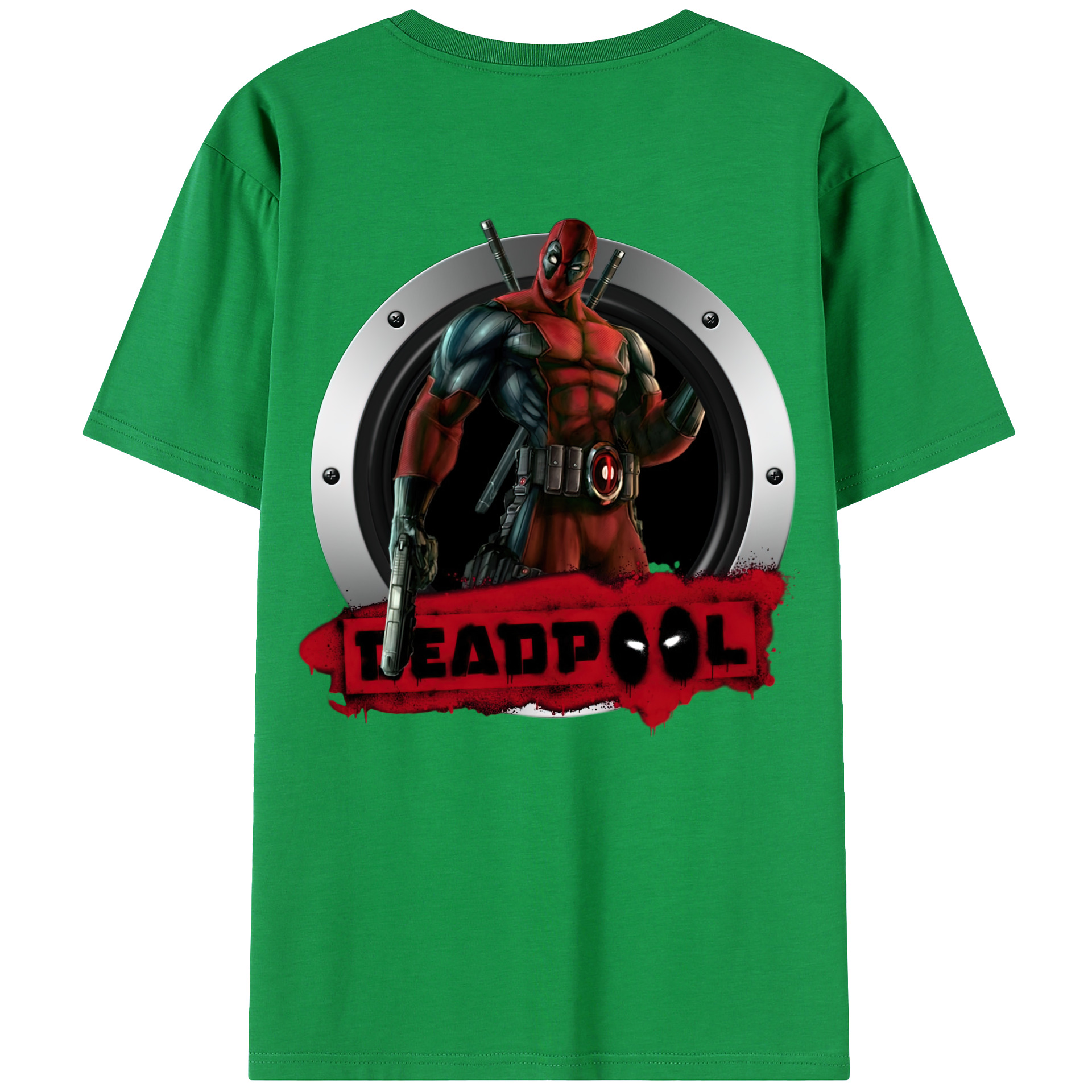 （画像用） Deadpool デッドプール 綿100％ メンズ半袖Tシャツ（バックプリント） 通気性