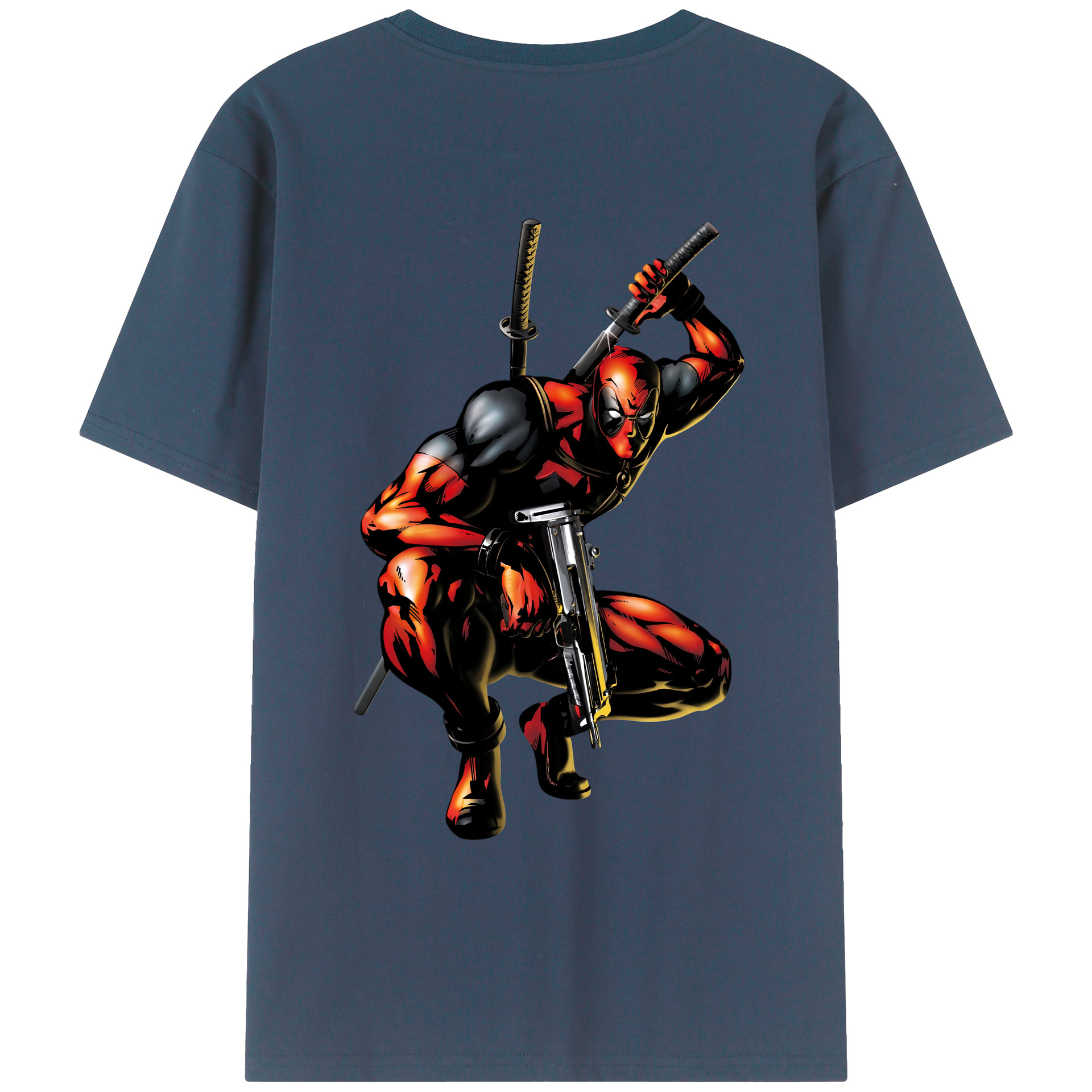 （画像用） Deadpool デッドプール 綿100％ メンズ半袖Tシャツ（バックプリント） 通気性