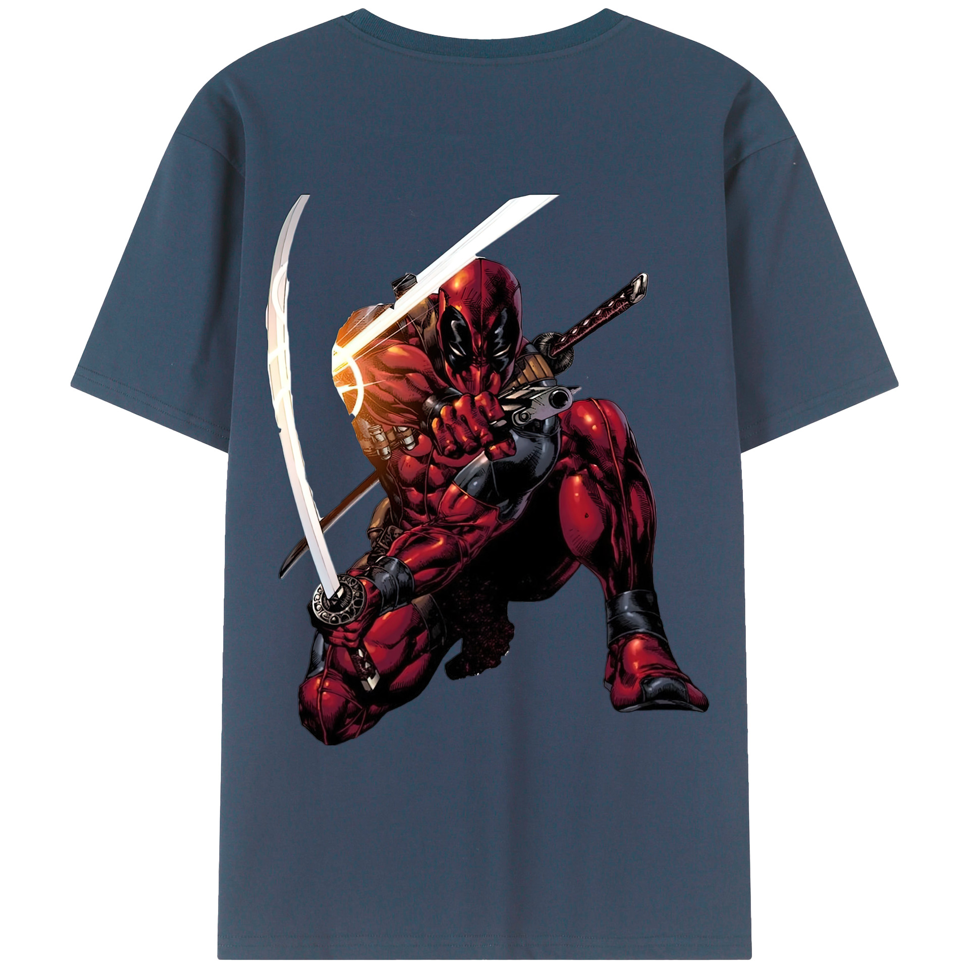 （画像用） Deadpool デッドプール 綿100％ メンズ半袖Tシャツ（バックプリント） 通気性