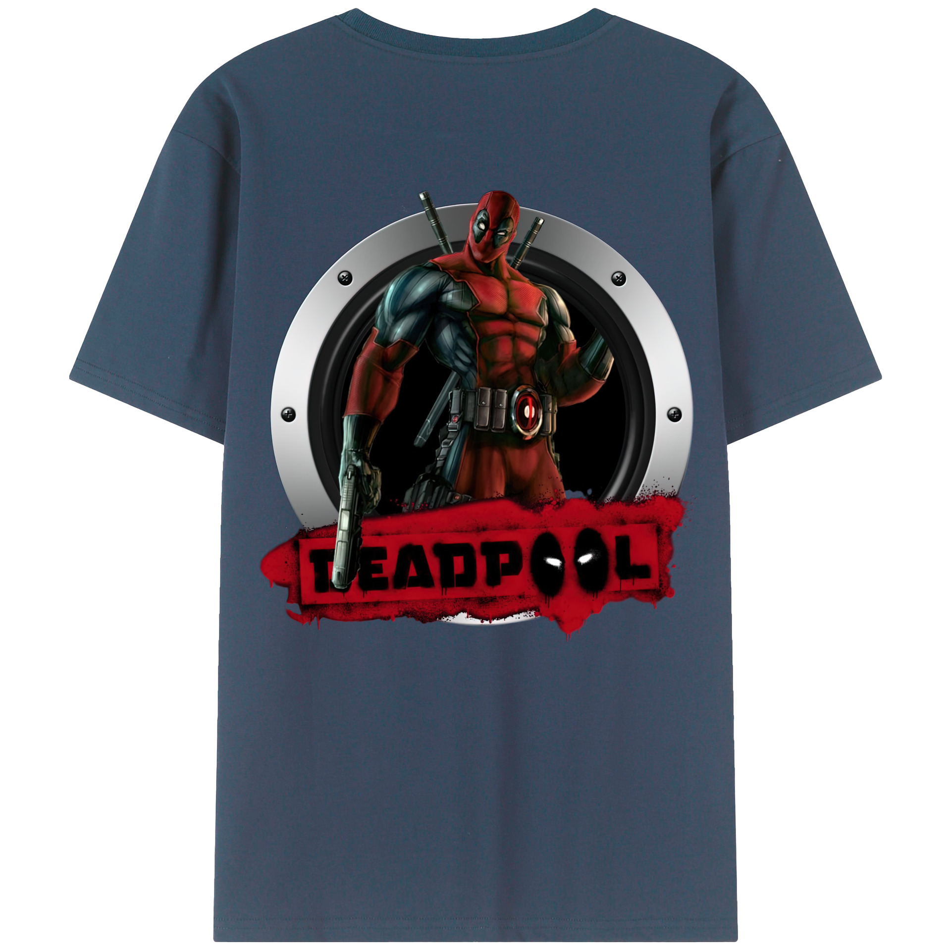 （画像用） Deadpool デッドプール 綿100％ メンズ半袖Tシャツ（バックプリント） 通気性