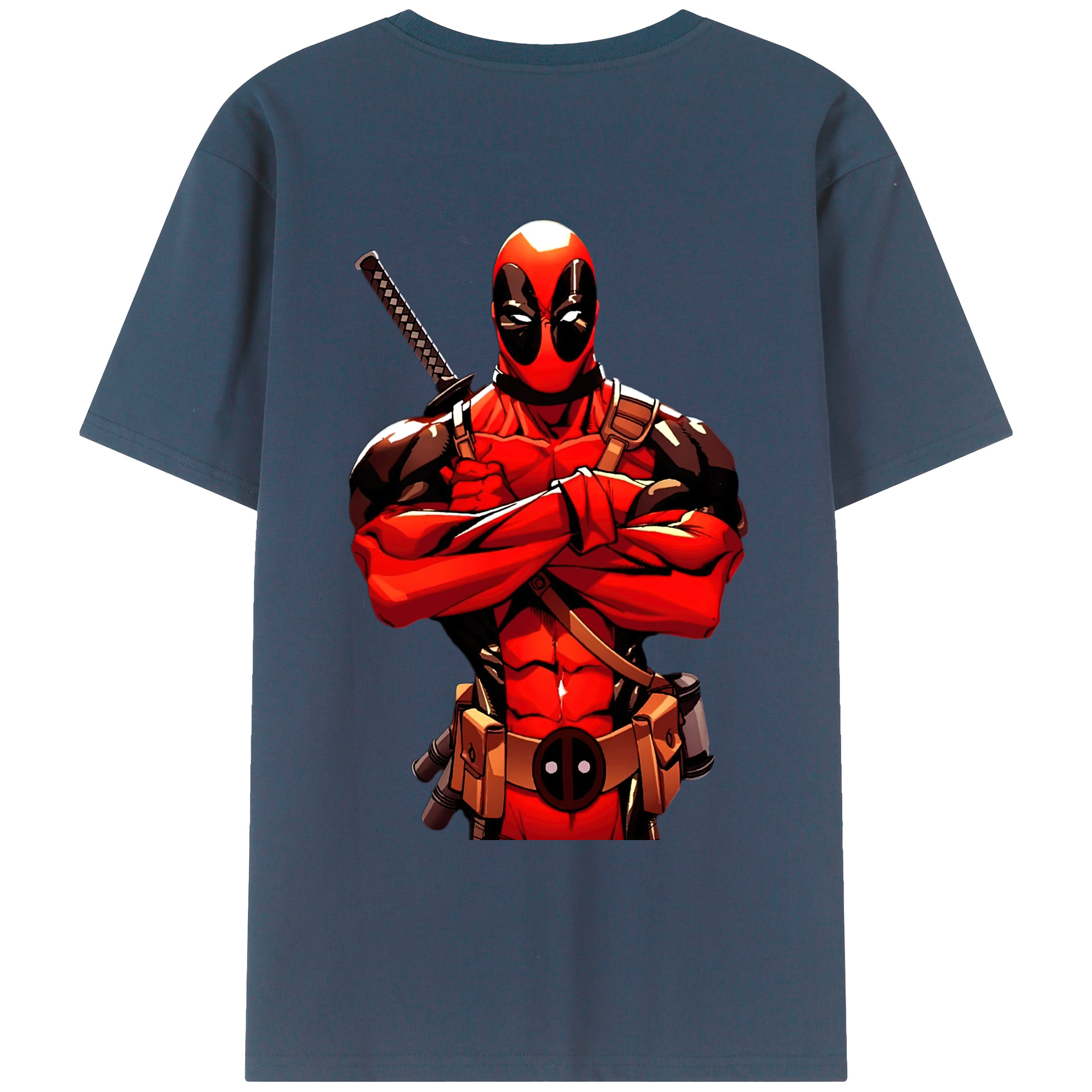 （画像用） Deadpool デッドプール 綿100％ メンズ半袖Tシャツ（バックプリント） 通気性