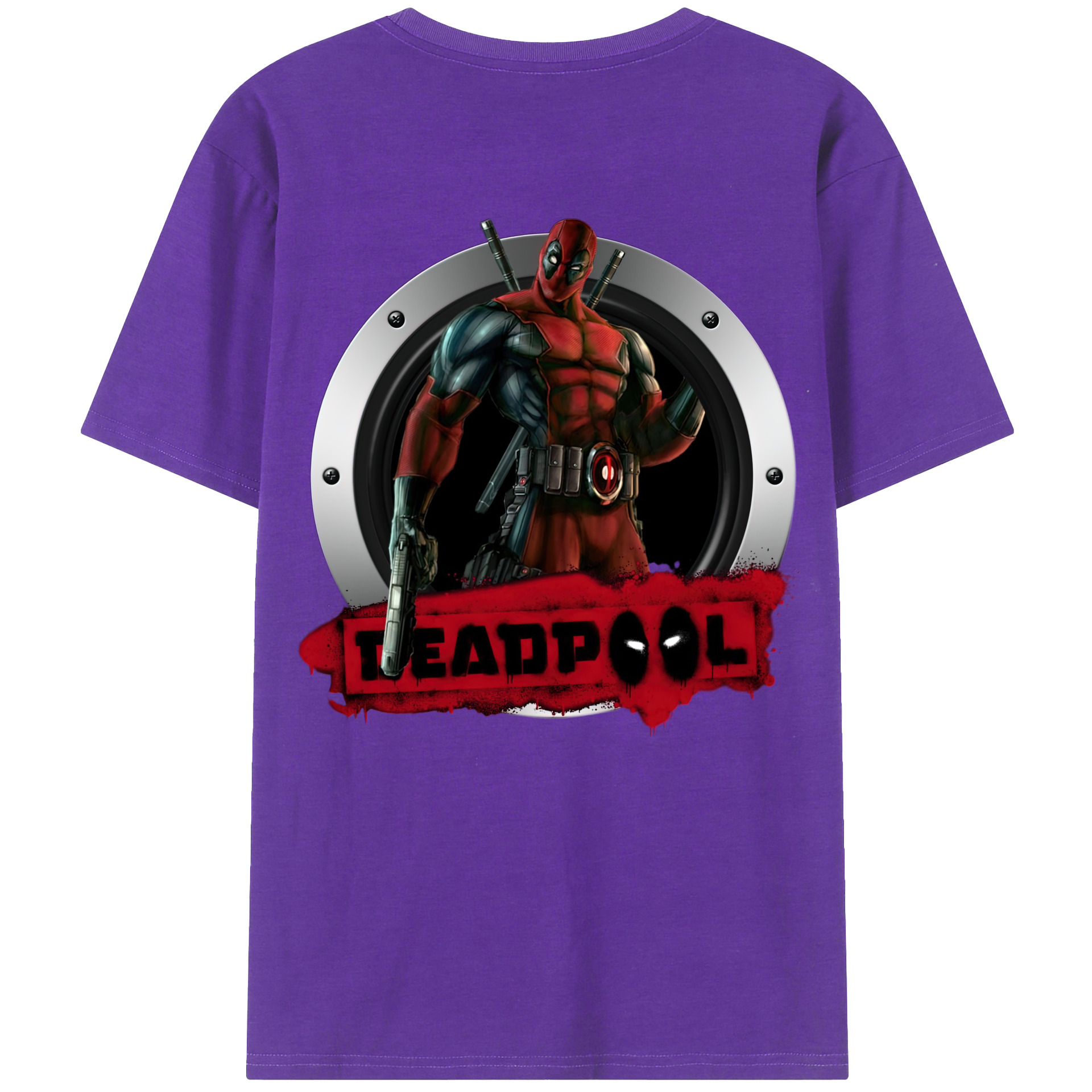 （画像用） Deadpool デッドプール 綿100％ メンズ半袖Tシャツ（バックプリント） 通気性