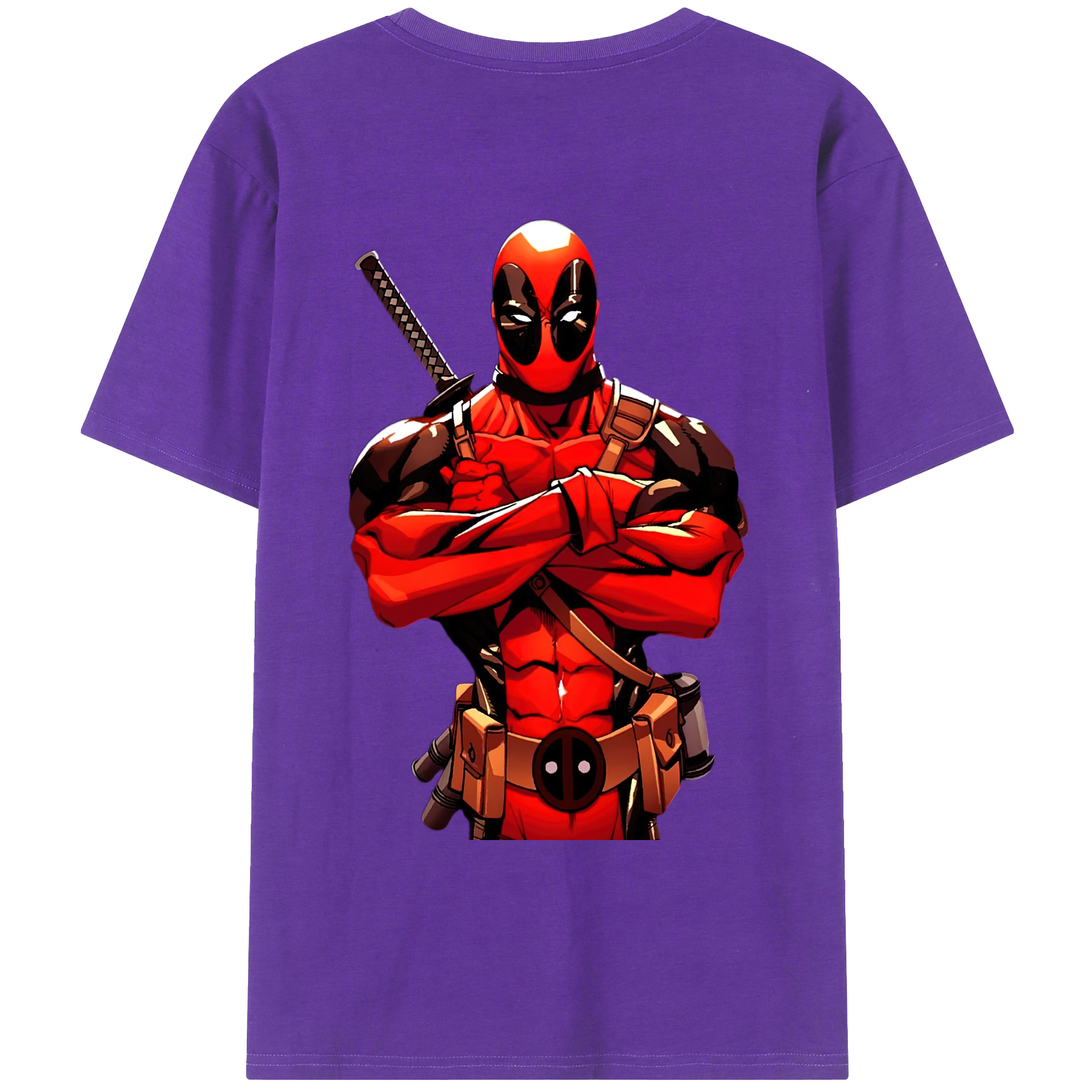 （画像用） Deadpool デッドプール 綿100％ メンズ半袖Tシャツ（バックプリント） 通気性