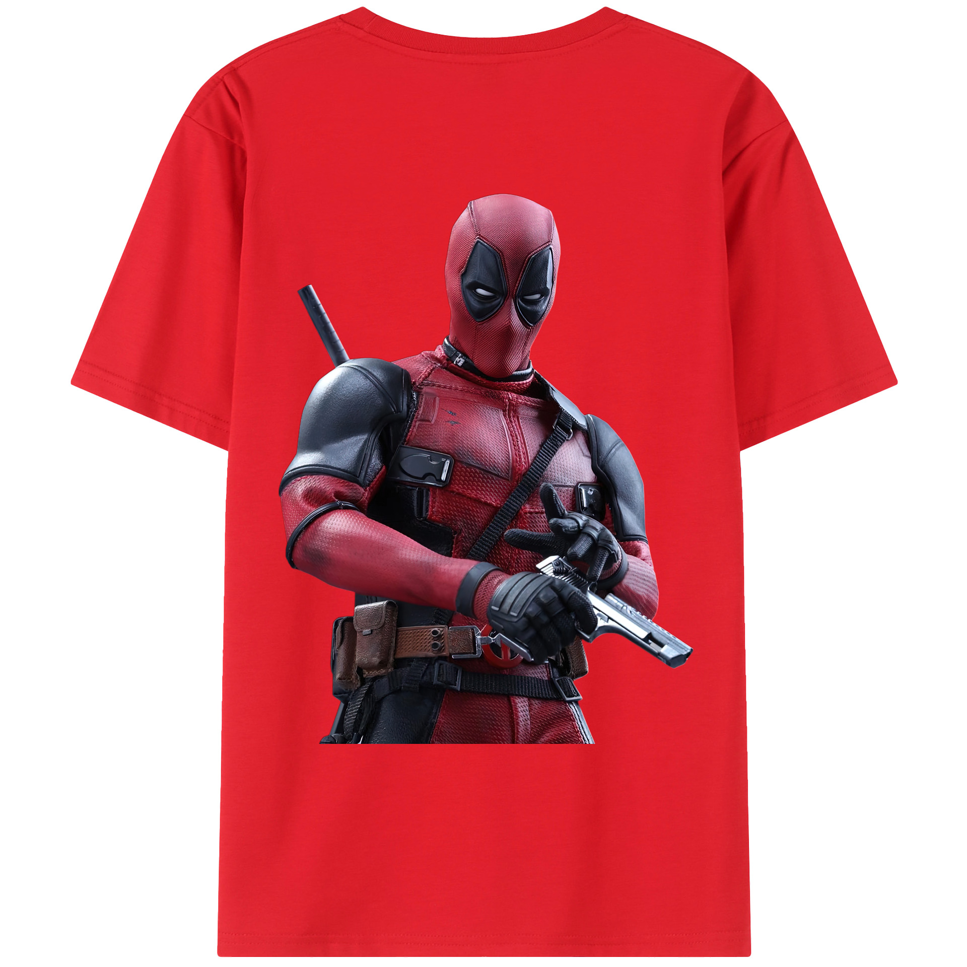 （画像用） Deadpool デッドプール 綿100％ メンズ半袖Tシャツ（バックプリント） 通気性