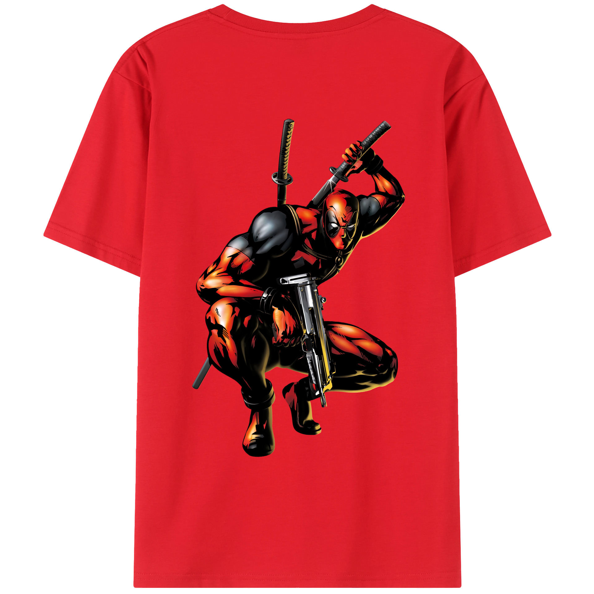 （画像用） Deadpool デッドプール 綿100％ メンズ半袖Tシャツ（バックプリント） 通気性