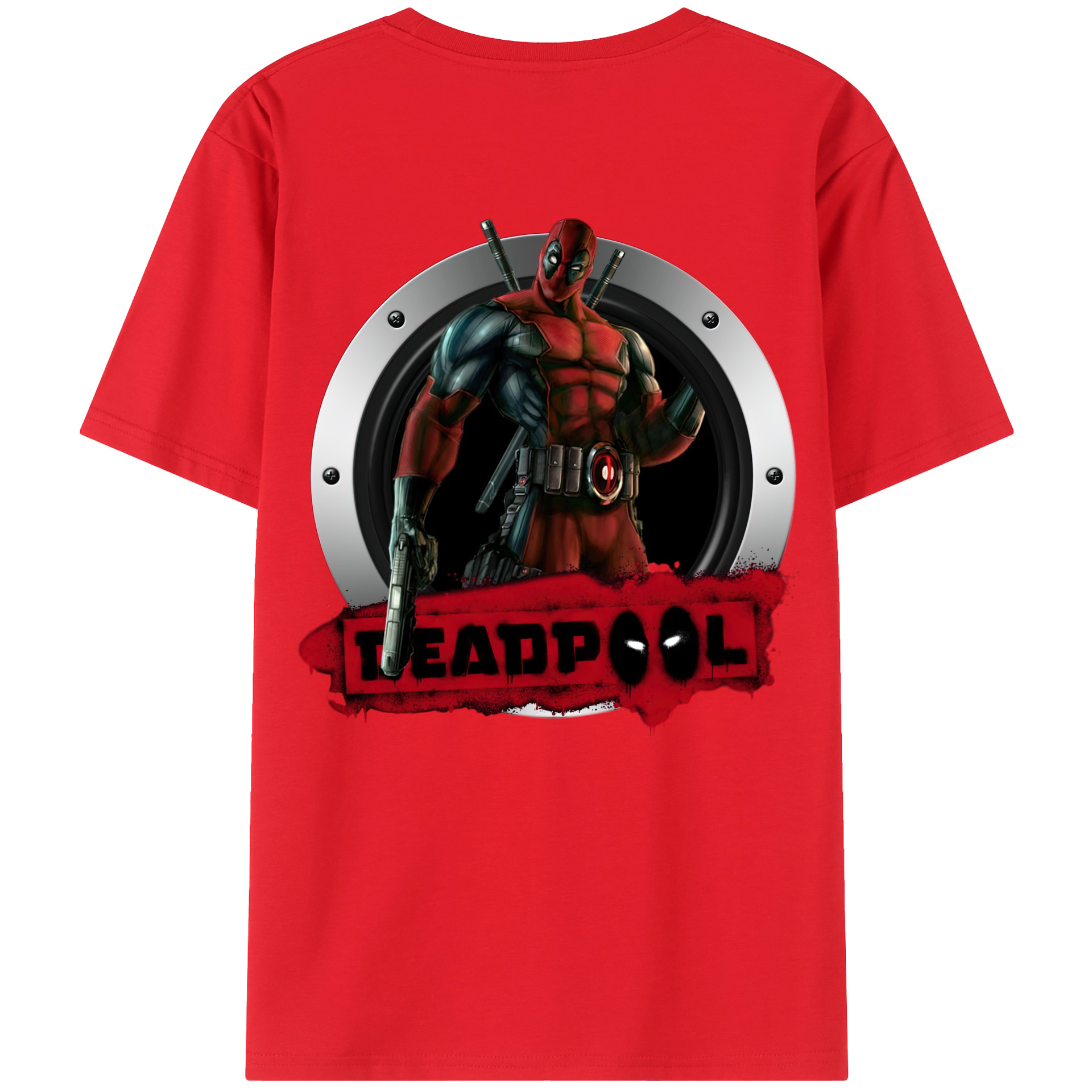 （画像用） Deadpool デッドプール 綿100％ メンズ半袖Tシャツ（バックプリント） 通気性