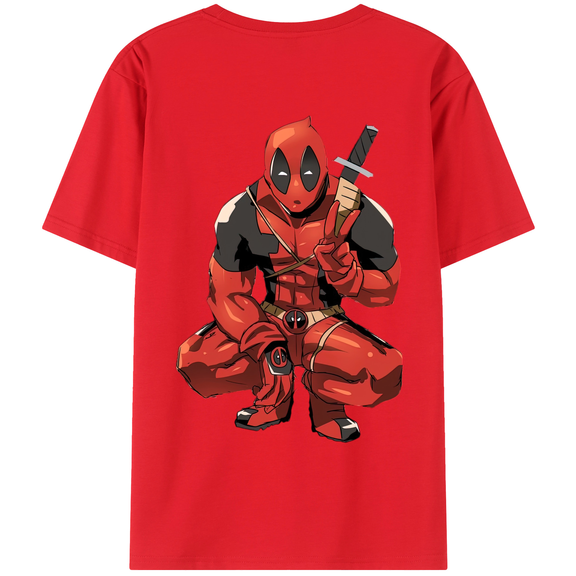 （画像用） Deadpool デッドプール 綿100％ メンズ半袖Tシャツ（バックプリント） 通気性