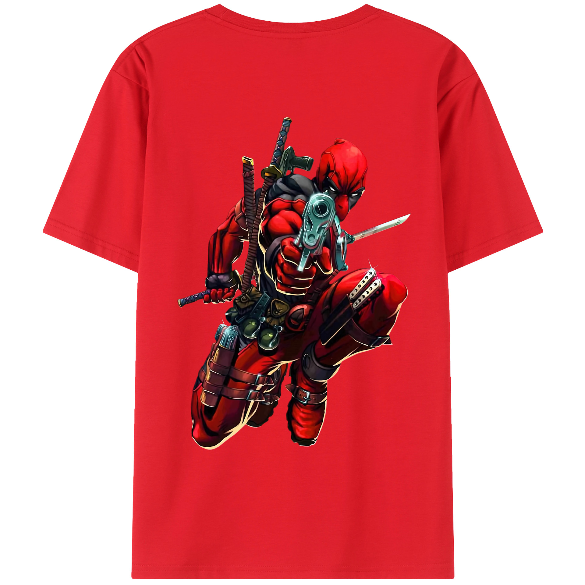 （画像用） Deadpool デッドプール 綿100％ メンズ半袖Tシャツ（バックプリント） 通気性