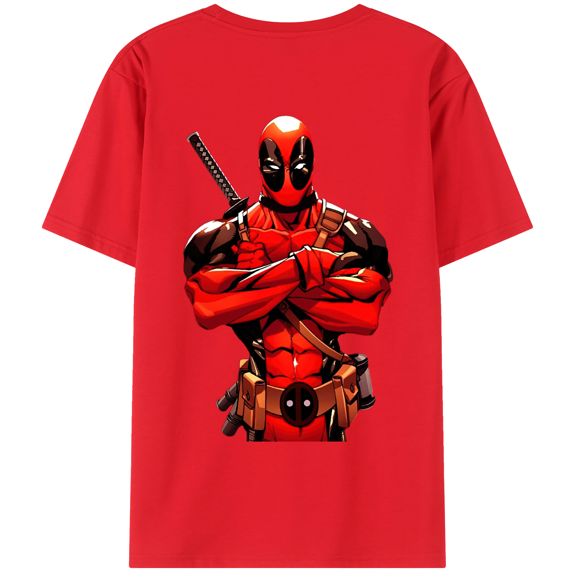 （画像用） Deadpool デッドプール 綿100％ メンズ半袖Tシャツ（バックプリント） 通気性