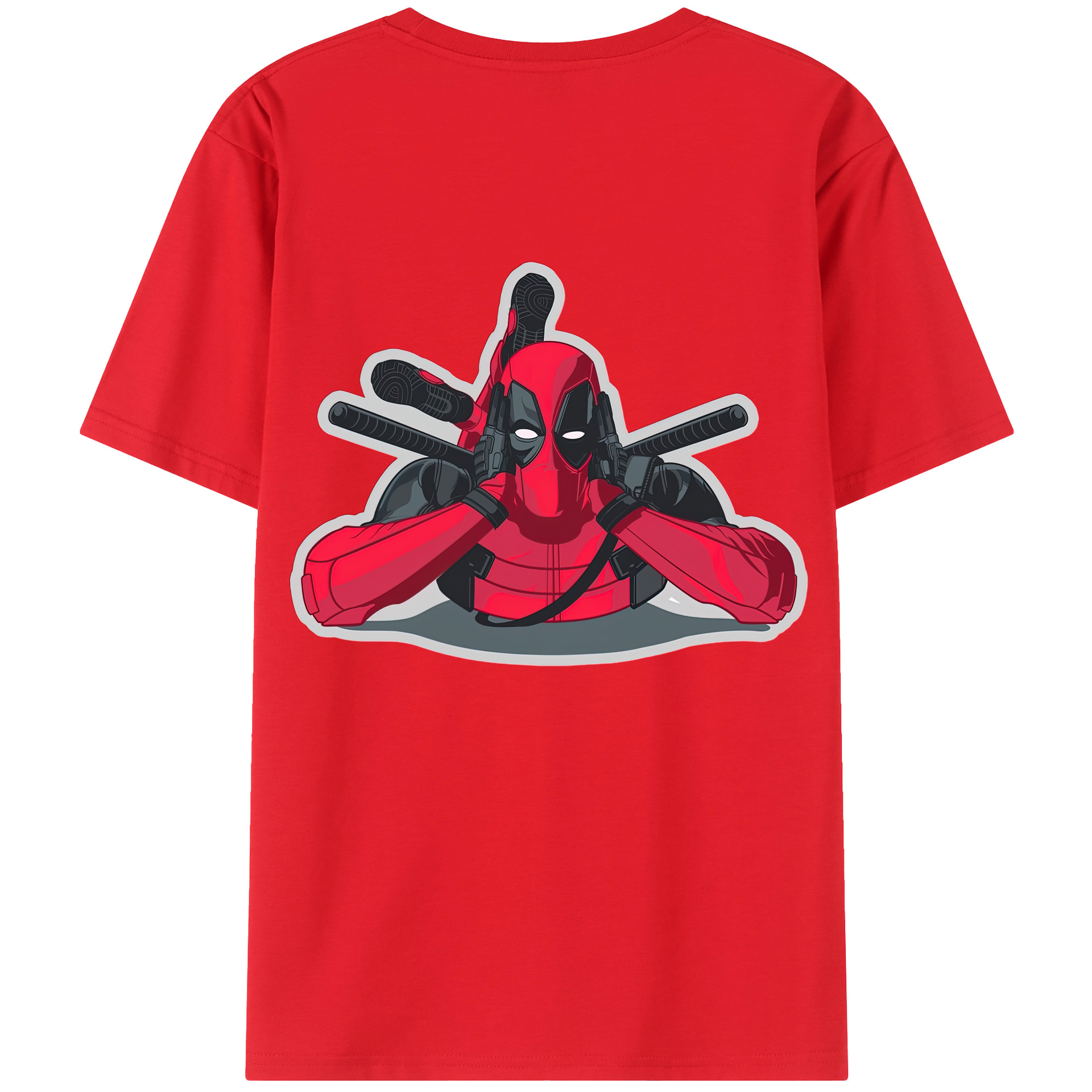 （画像用） Deadpool デッドプール 綿100％ メンズ半袖Tシャツ（バックプリント） 通気性