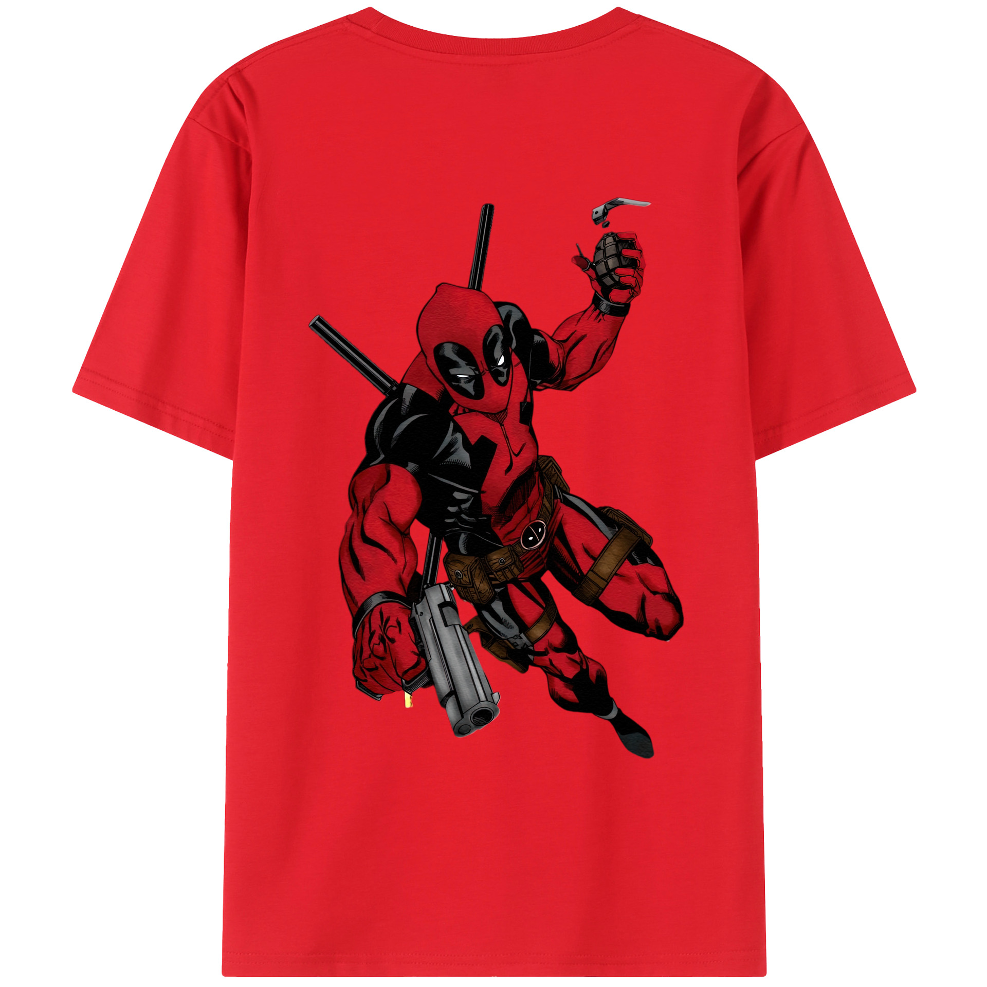 （画像用） Deadpool デッドプール 綿100％ メンズ半袖Tシャツ（バックプリント） 通気性