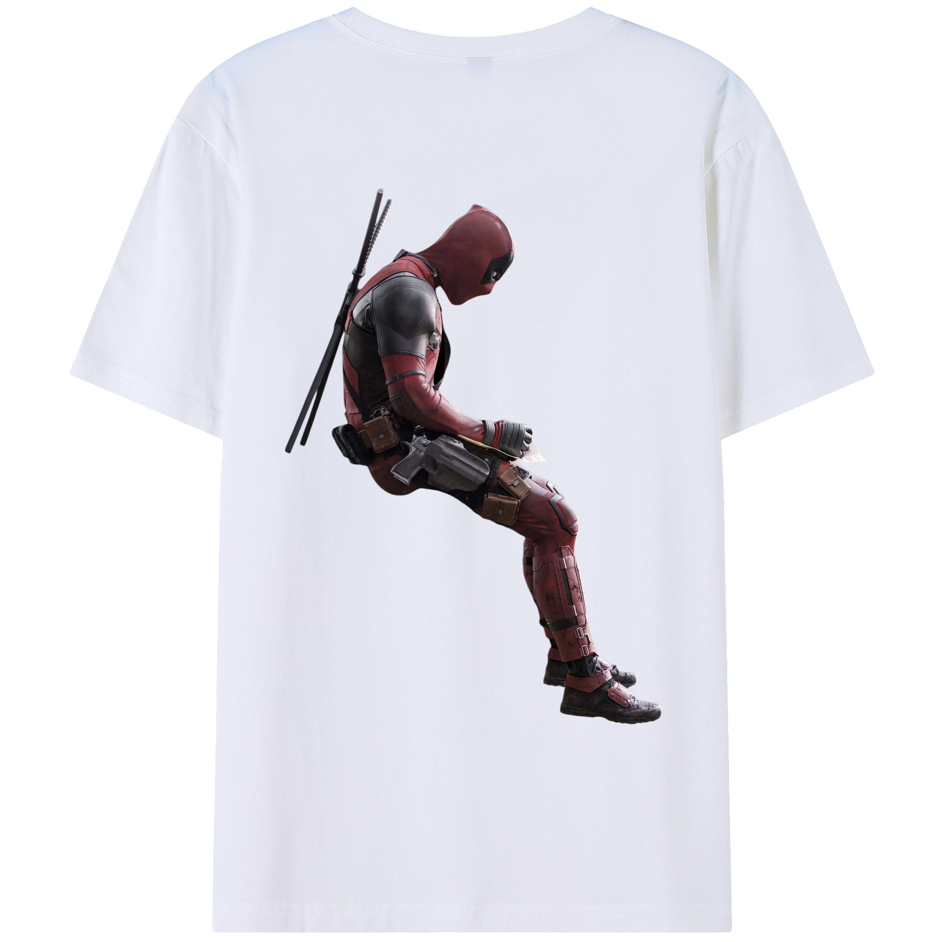 （画像用） Deadpool デッドプール 綿100％ メンズ半袖Tシャツ（バックプリント） 通気性