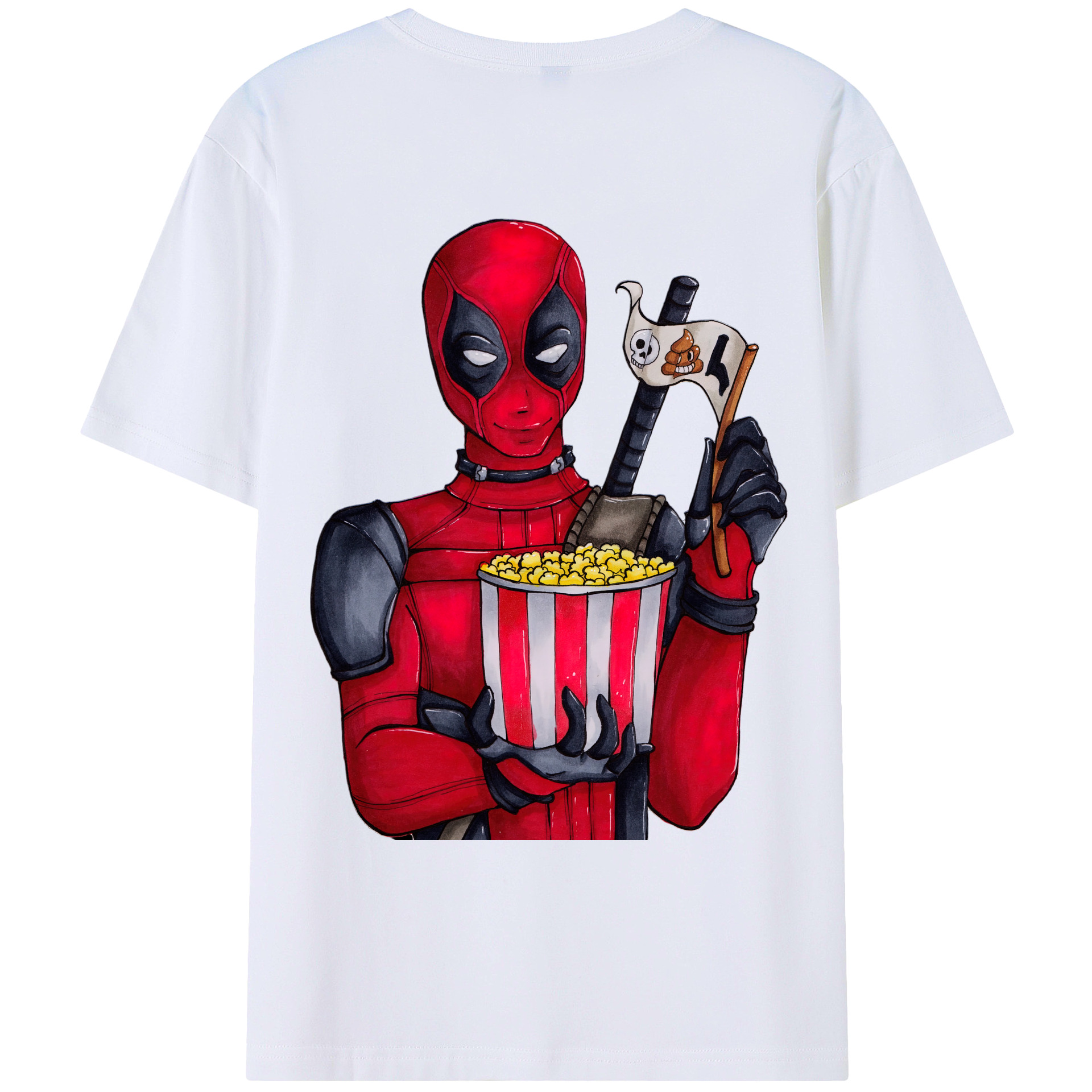 （画像用） Deadpool デッドプール 綿100％ メンズ半袖Tシャツ（バックプリント） 通気性