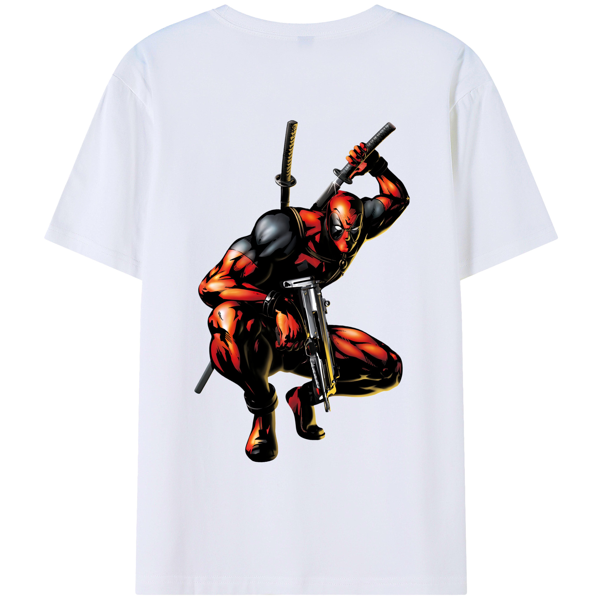 （画像用） Deadpool デッドプール 綿100％ メンズ半袖Tシャツ（バックプリント） 通気性