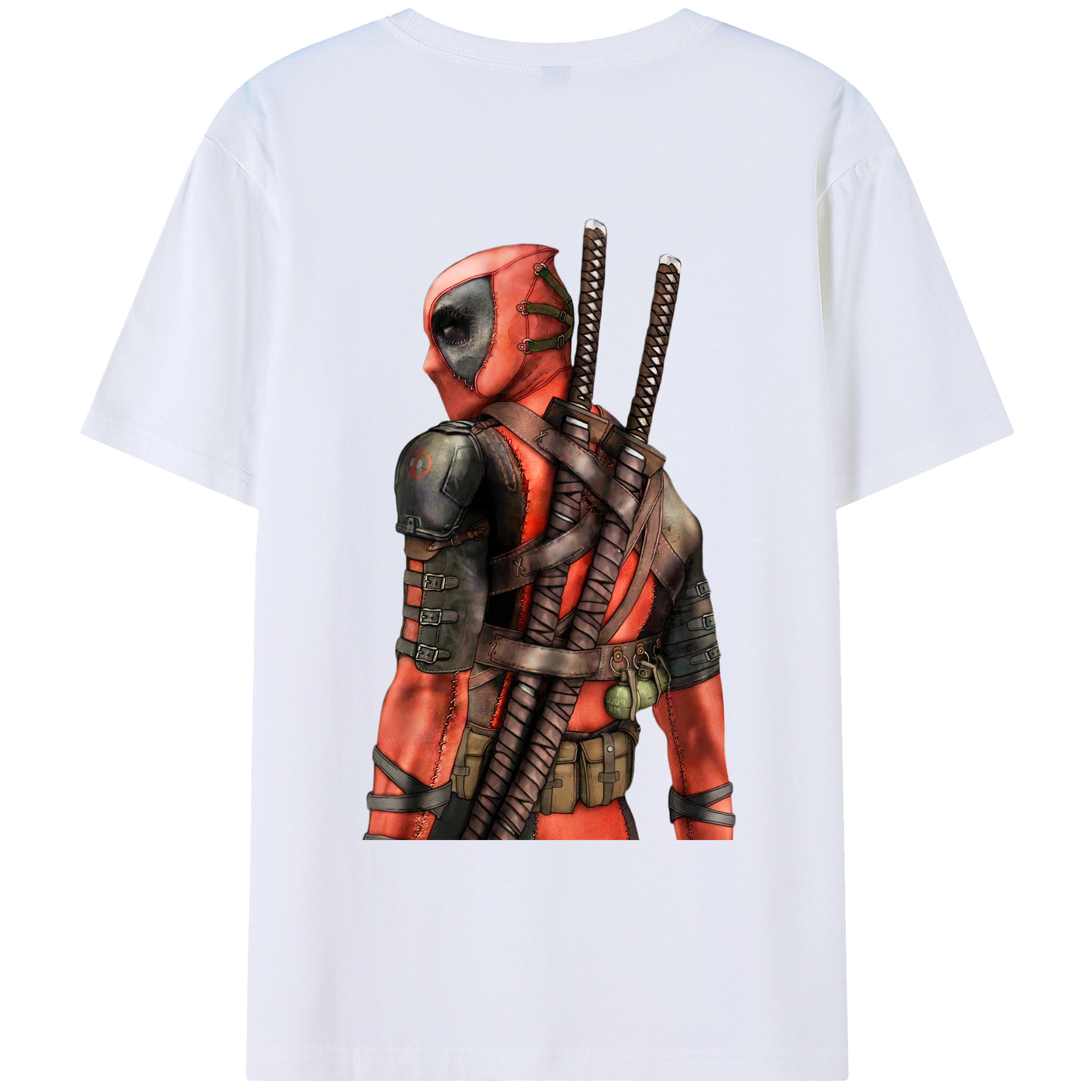 （画像用） Deadpool デッドプール 綿100％ メンズ半袖Tシャツ（バックプリント） 通気性