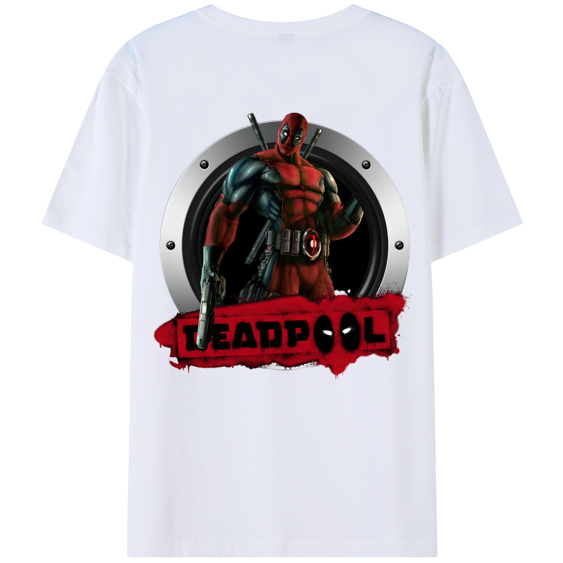 （画像用） Deadpool デッドプール 綿100％ メンズ半袖Tシャツ（バックプリント） 通気性