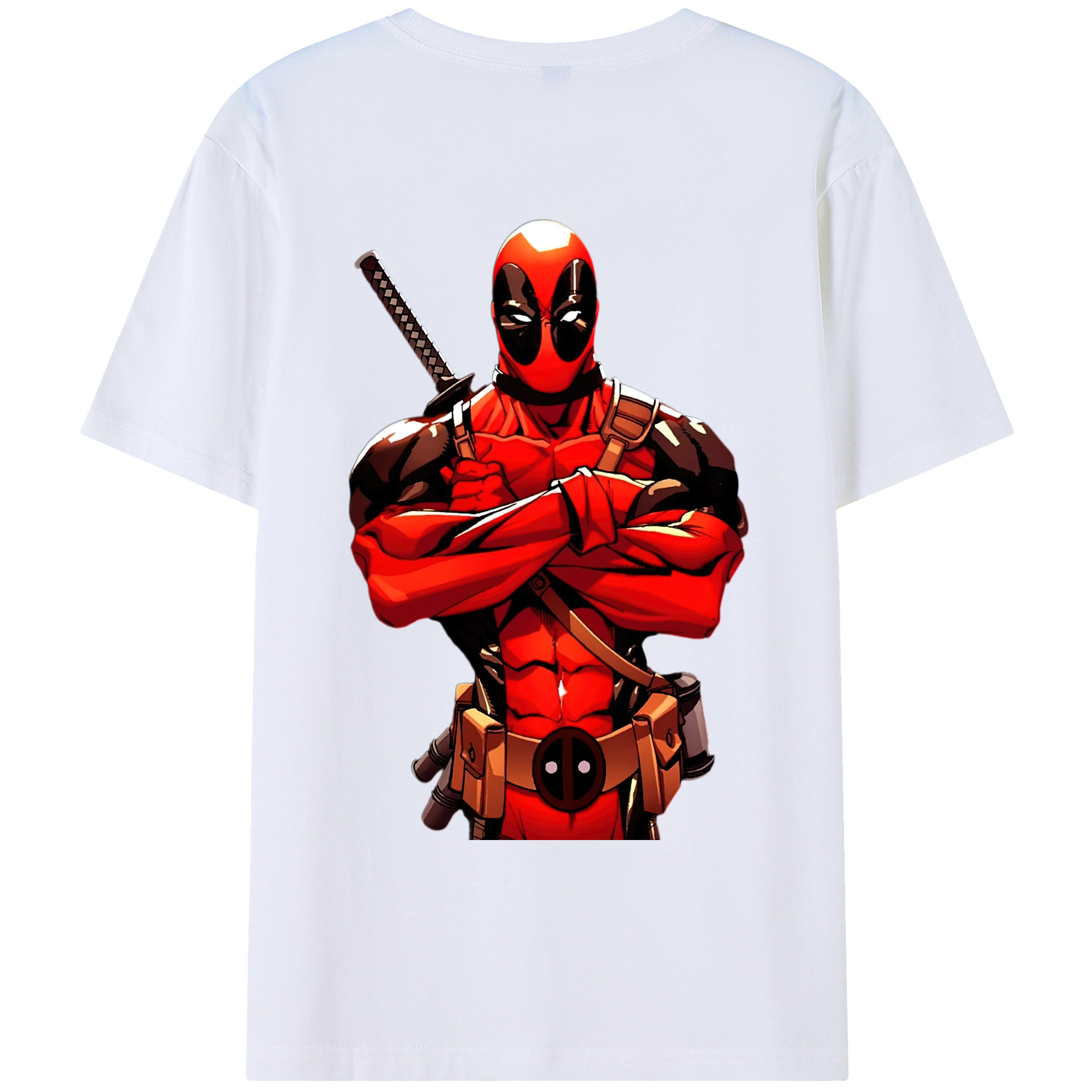（画像用） Deadpool デッドプール 綿100％ メンズ半袖Tシャツ（バックプリント） 通気性