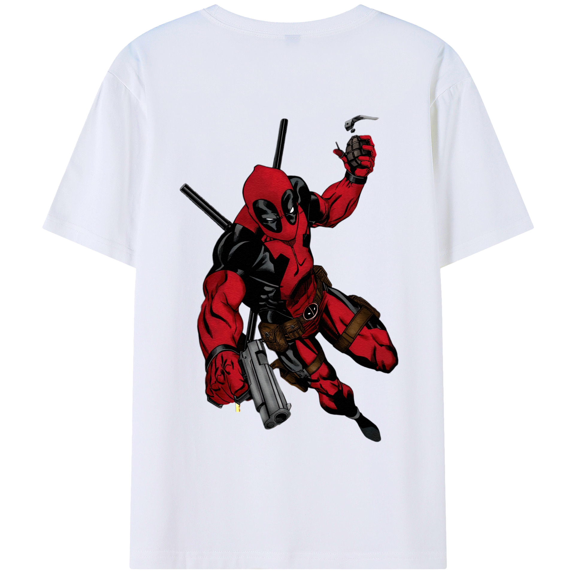 （画像用） Deadpool デッドプール 綿100％ メンズ半袖Tシャツ（バックプリント） 通気性