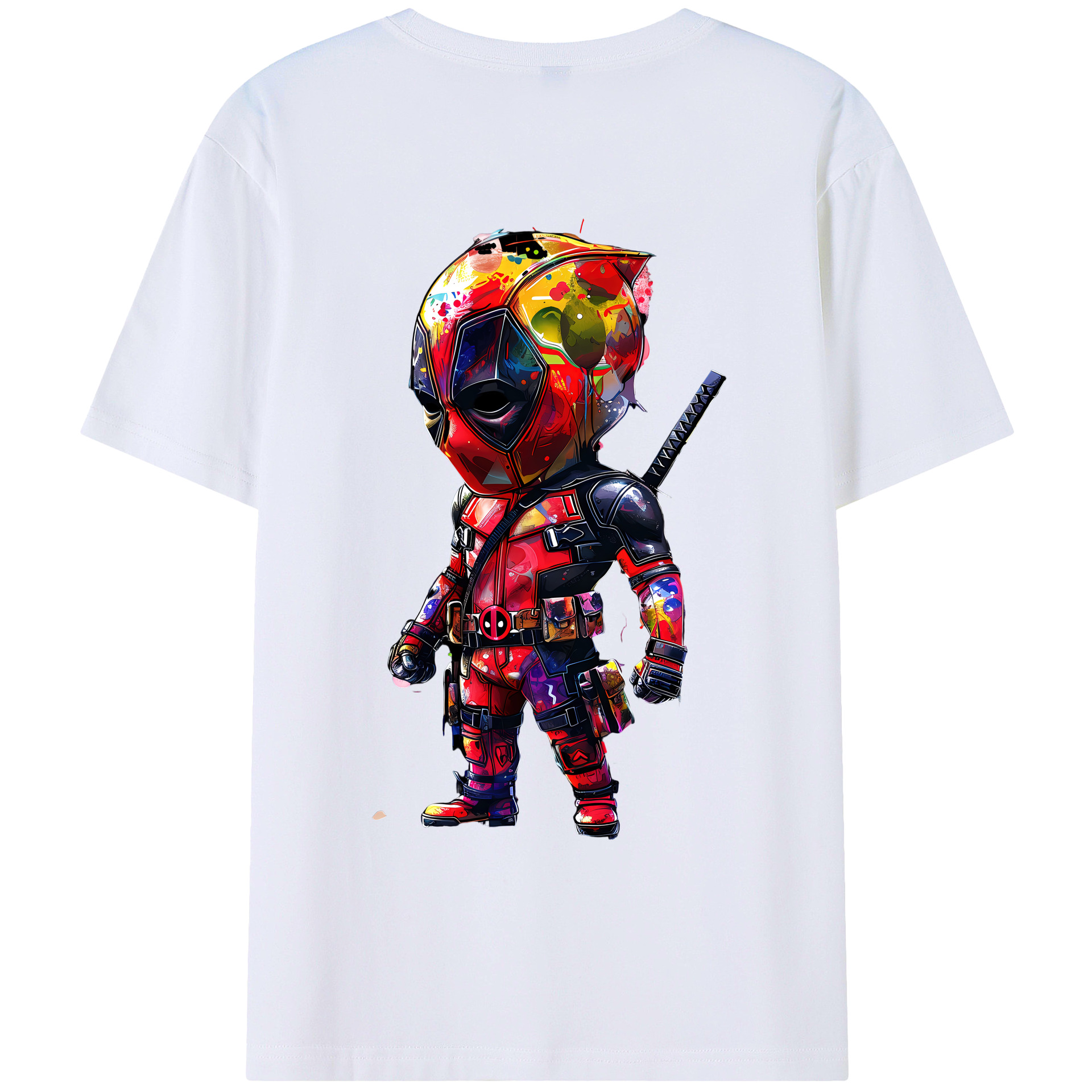 （画像用） Deadpool デッドプール 綿100％ メンズ半袖Tシャツ（バックプリント） 通気性