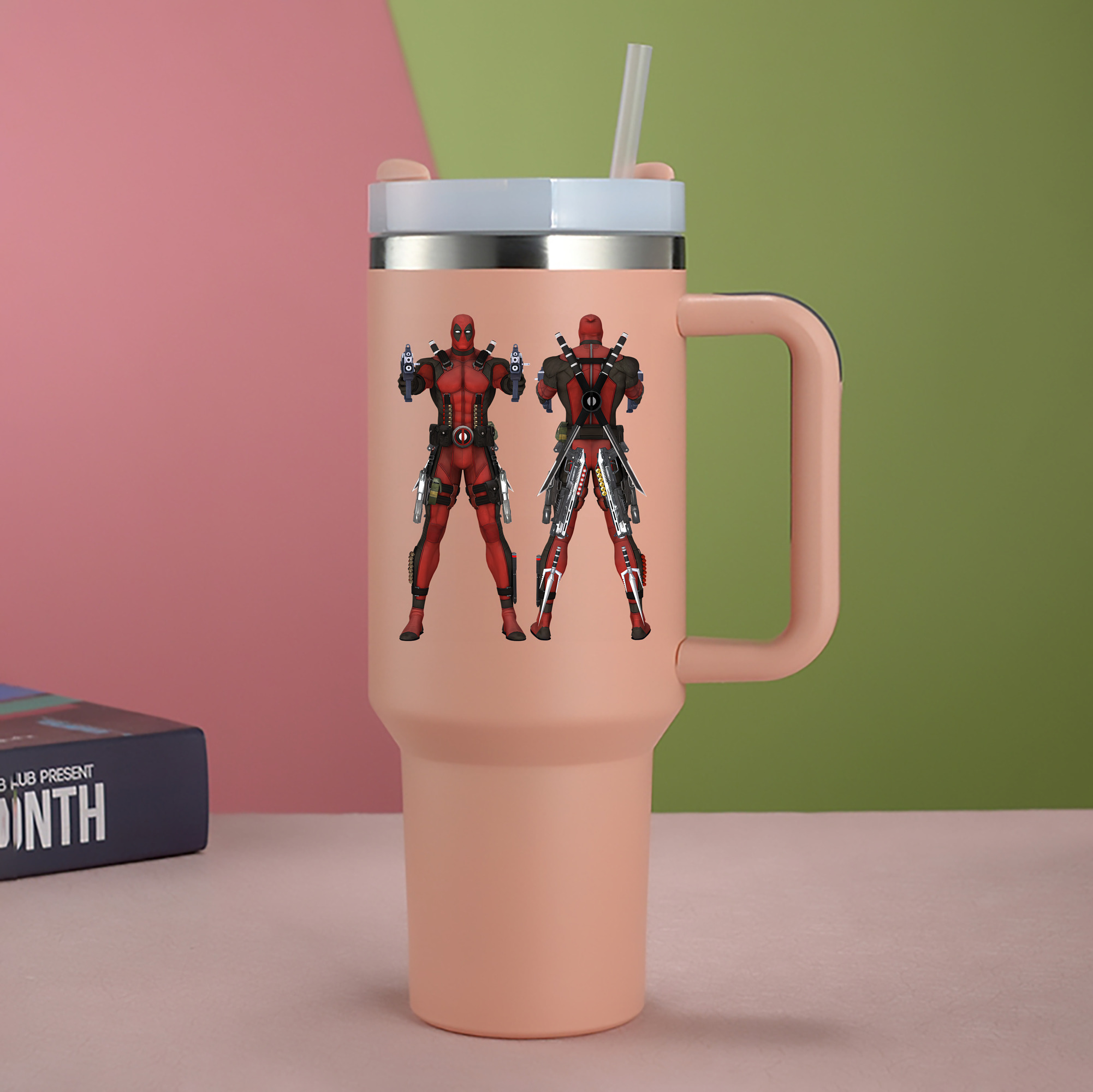 （画像用） Deadpool デッドプール 1200mL車用タンブラー - クリスタルステッカー（プラスチックストロー付き）