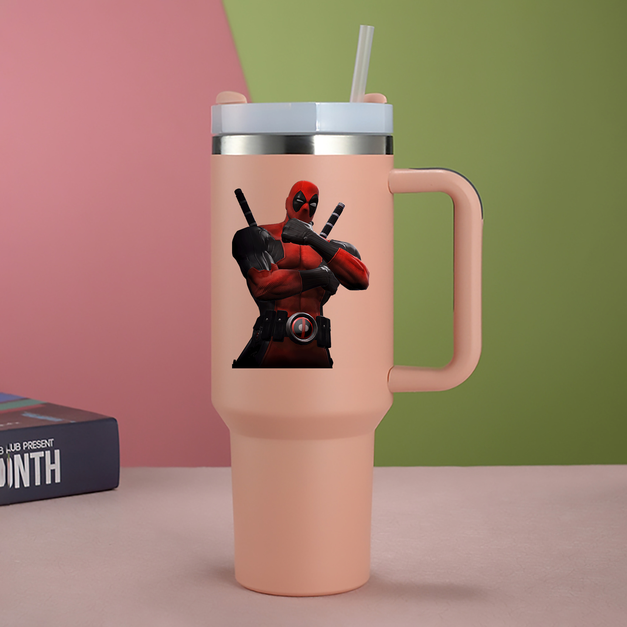 （画像用） Deadpool デッドプール 1200mL車用タンブラー - クリスタルステッカー（プラスチックストロー付き）