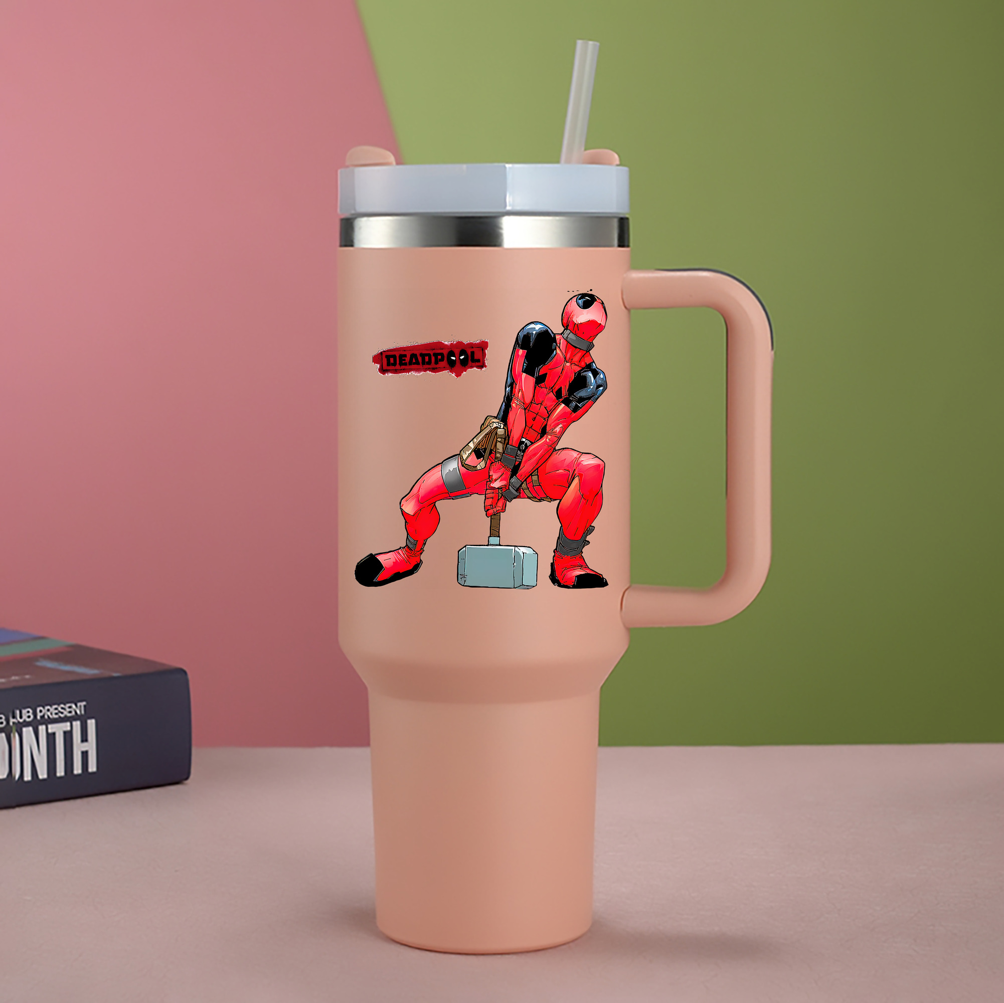 （画像用） Deadpool デッドプール 1200mL車用タンブラー - クリスタルステッカー（プラスチックストロー付き）
