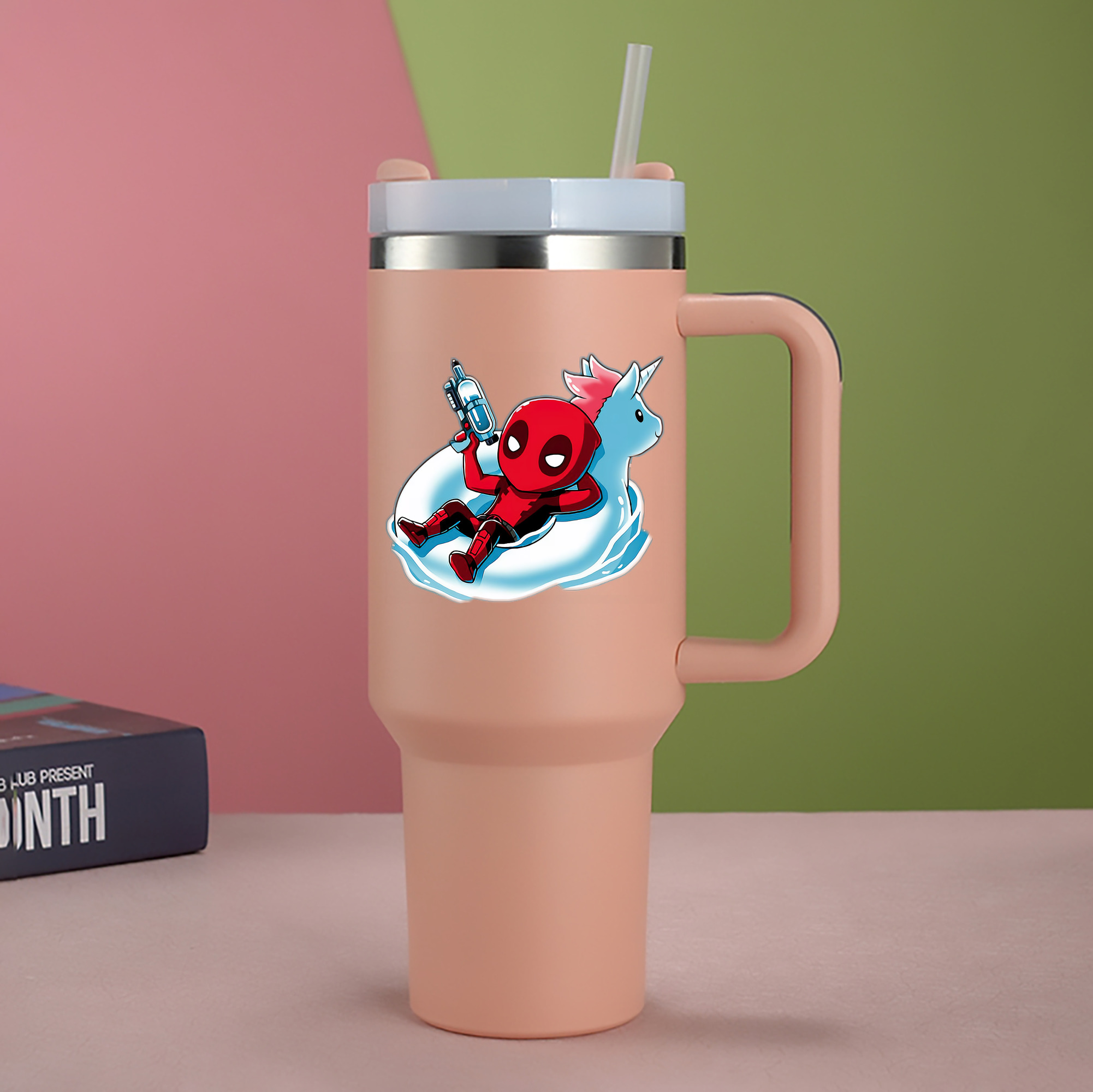 （画像用） Deadpool デッドプール 1200mL車用タンブラー - クリスタルステッカー（プラスチックストロー付き）
