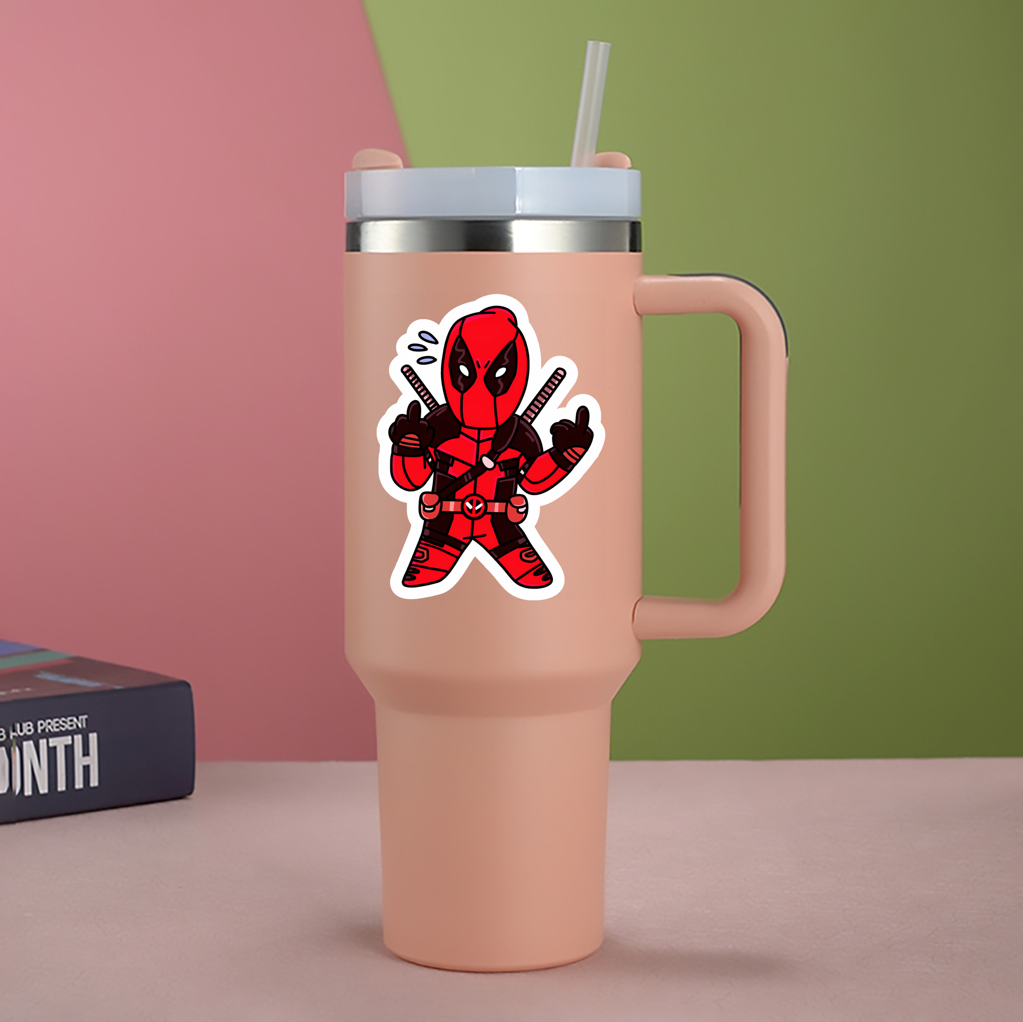 （画像用） Deadpool デッドプール 1200mL車用タンブラー - クリスタルステッカー（プラスチックストロー付き）