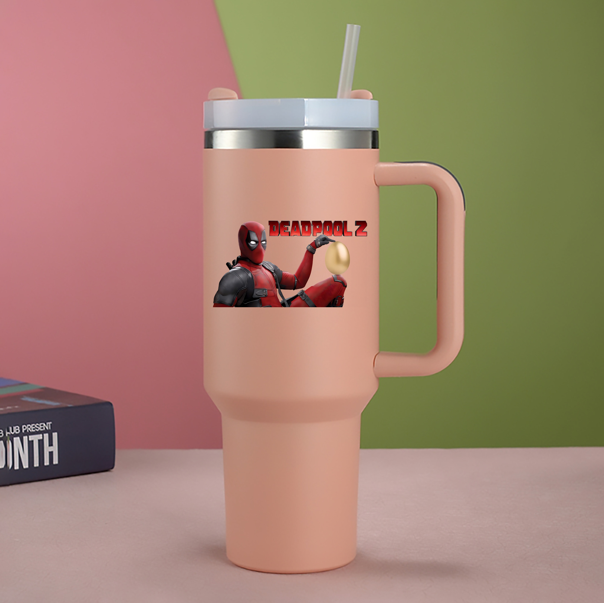（画像用） Deadpool デッドプール 1200mL車用タンブラー - クリスタルステッカー（プラスチックストロー付き）