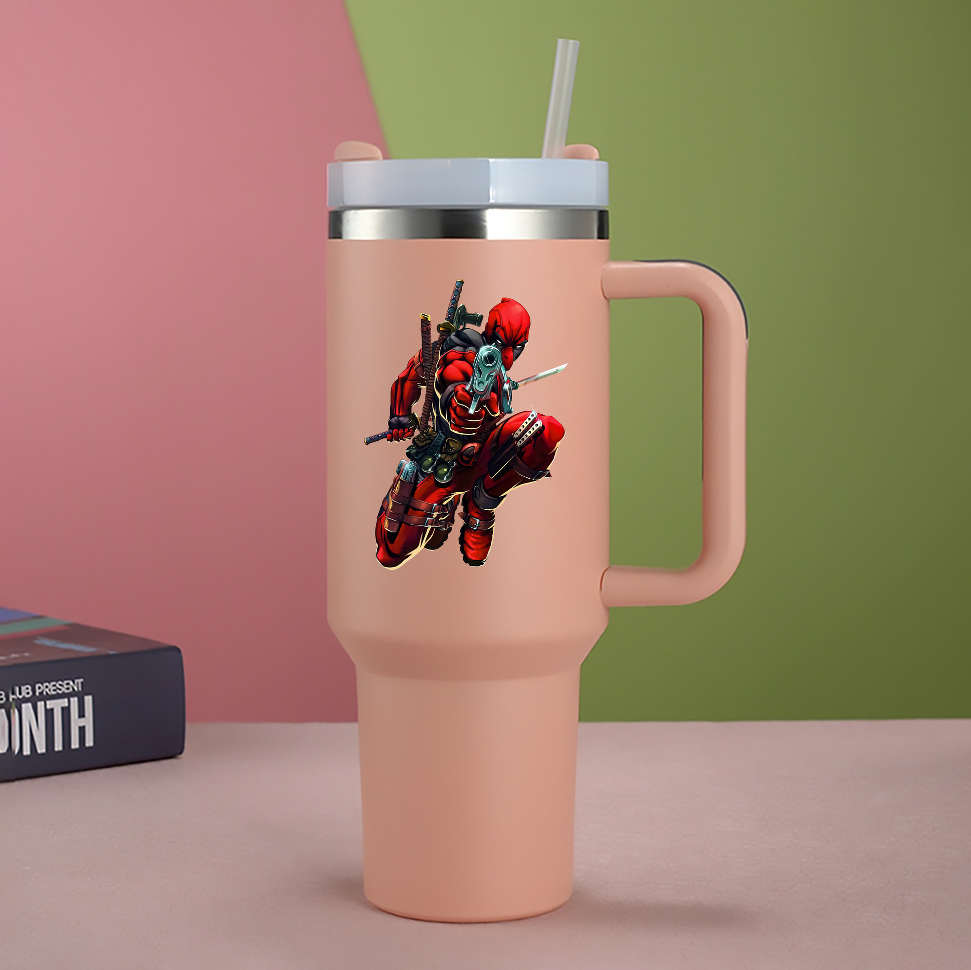 （画像用） Deadpool デッドプール 1200mL車用タンブラー - クリスタルステッカー（プラスチックストロー付き）