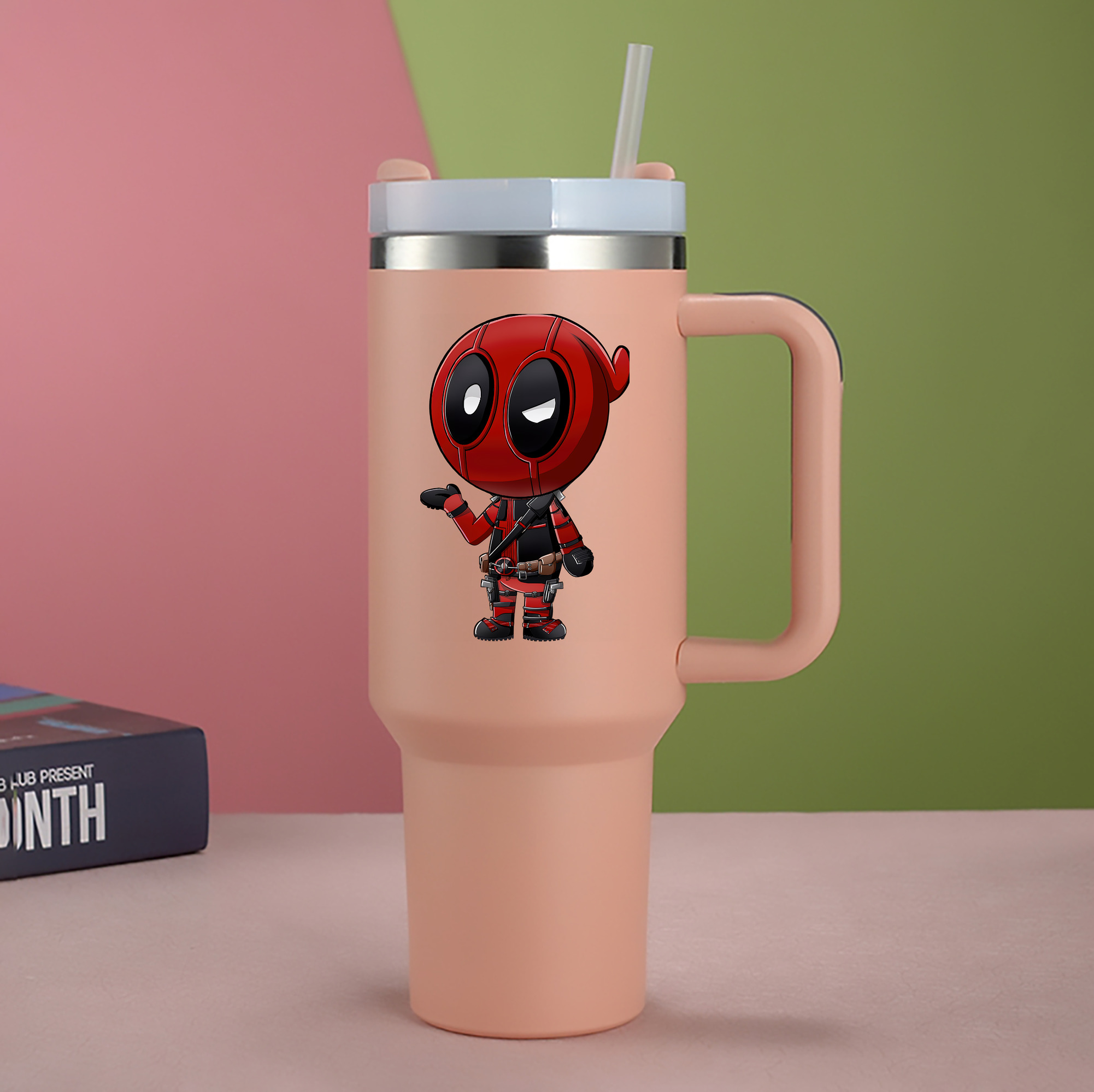 （画像用） Deadpool デッドプール 1200mL車用タンブラー - クリスタルステッカー（プラスチックストロー付き）