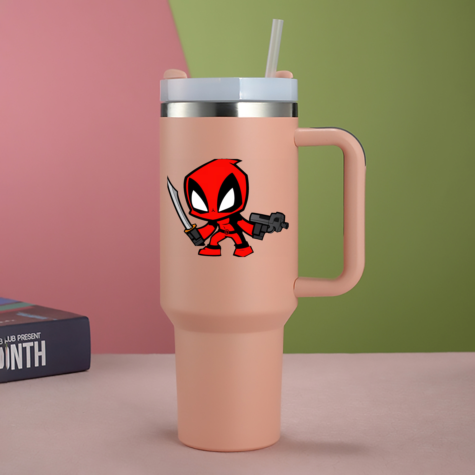 （画像用） Deadpool デッドプール 1200mL車用タンブラー - クリスタルステッカー（プラスチックストロー付き）