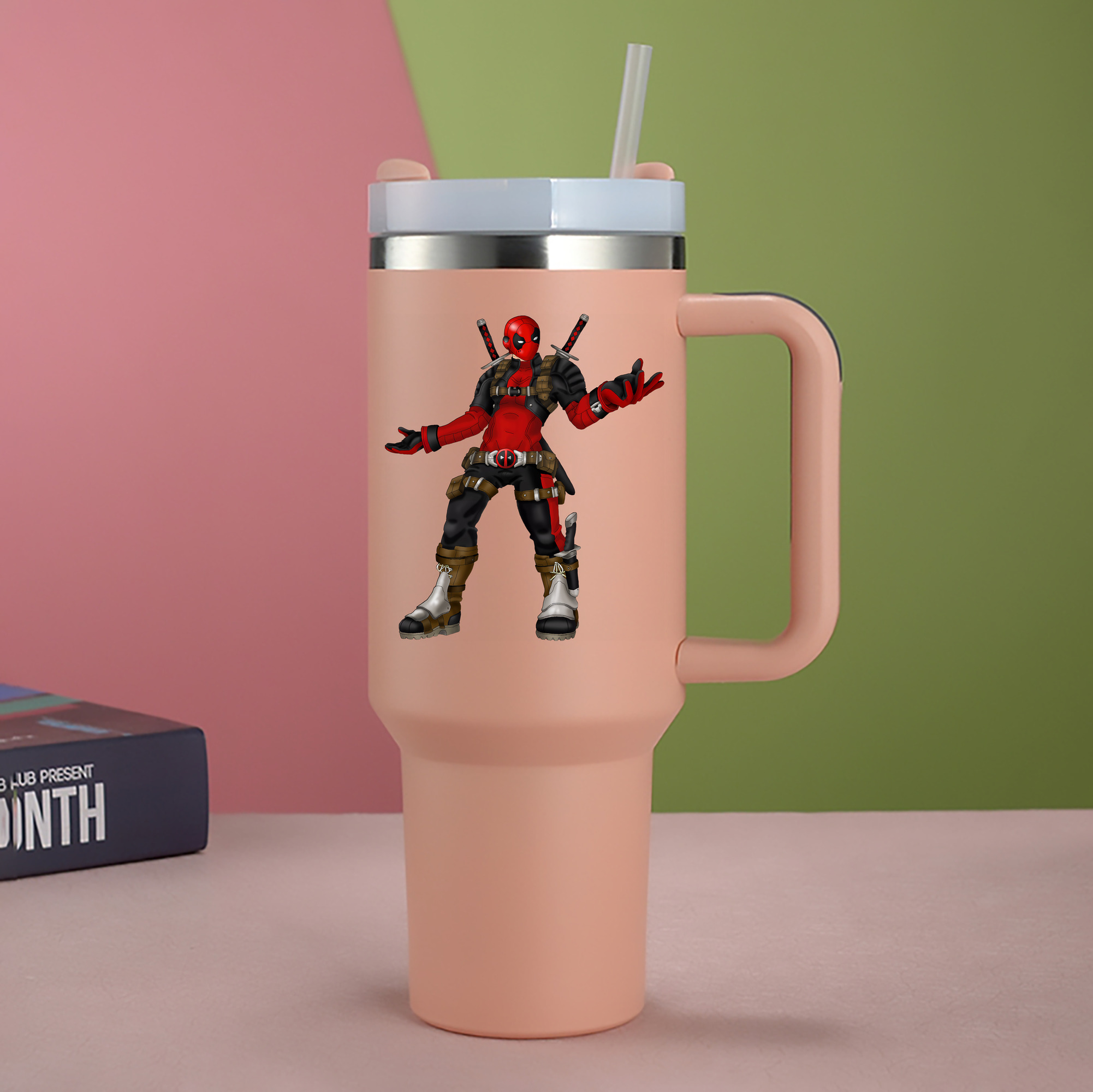（画像用） Deadpool デッドプール 1200mL車用タンブラー - クリスタルステッカー（プラスチックストロー付き）