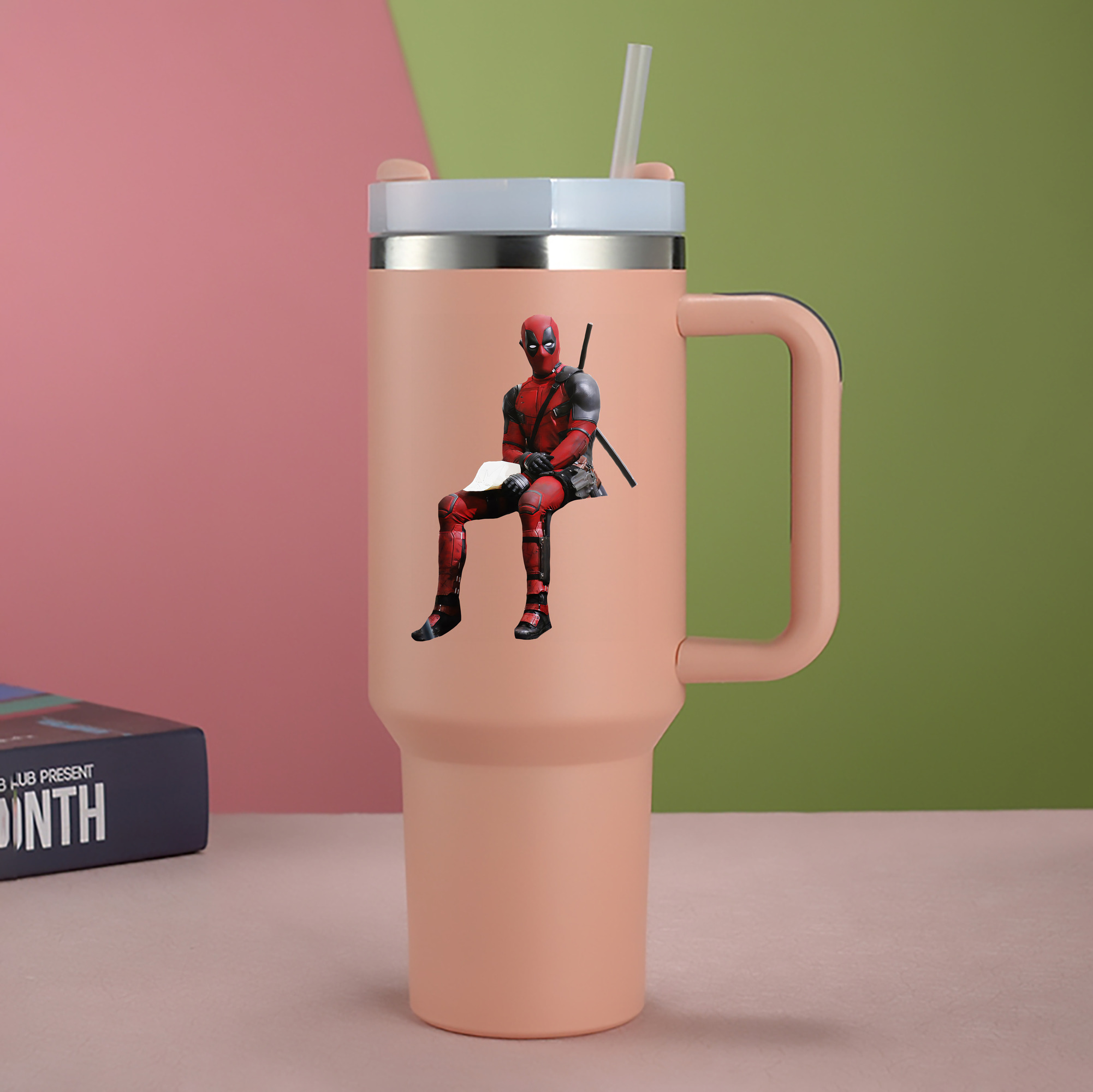 （画像用） Deadpool デッドプール 1200mL車用タンブラー - クリスタルステッカー（プラスチックストロー付き）