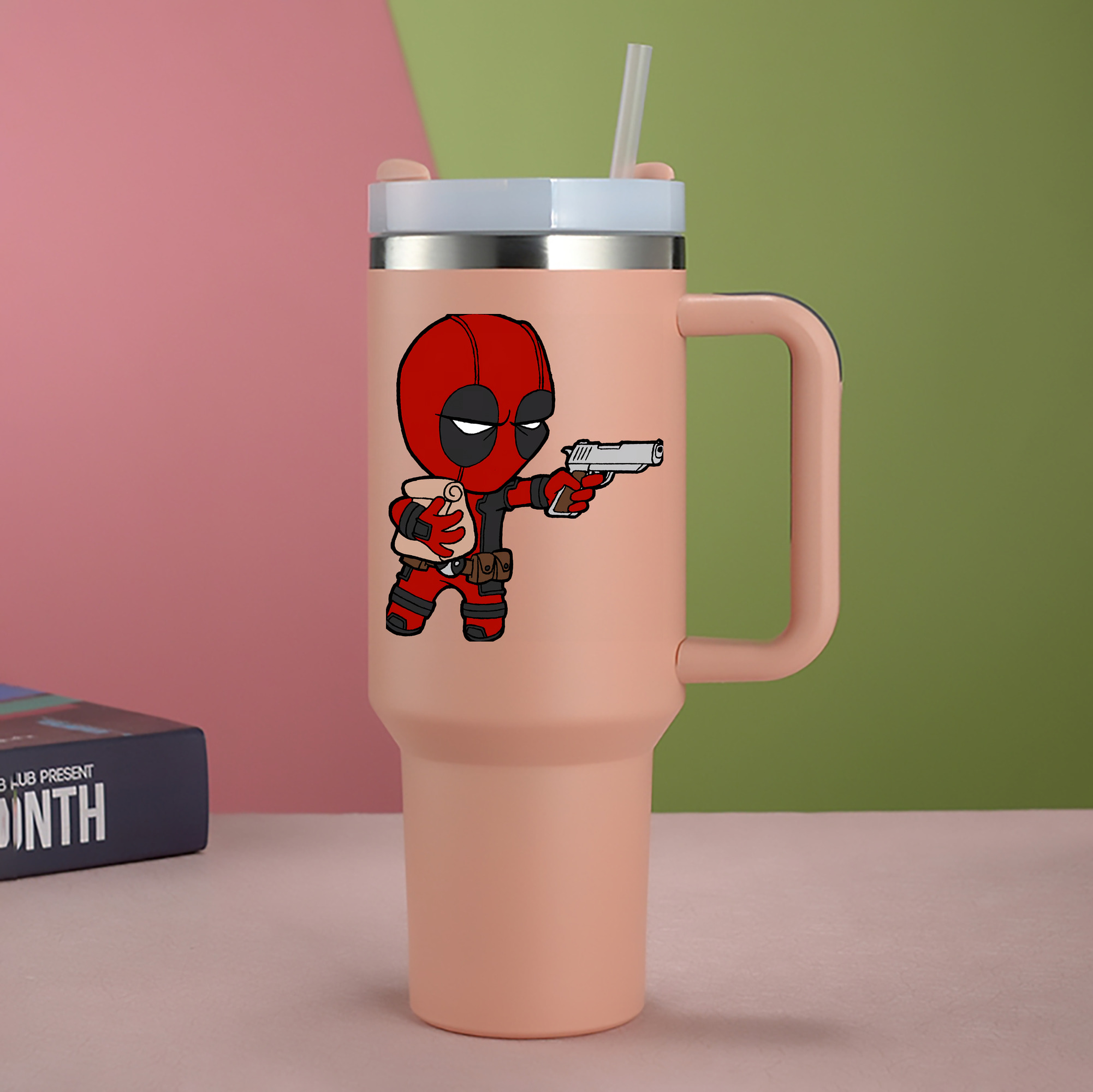 （画像用） Deadpool デッドプール 1200mL車用タンブラー - クリスタルステッカー（プラスチックストロー付き）