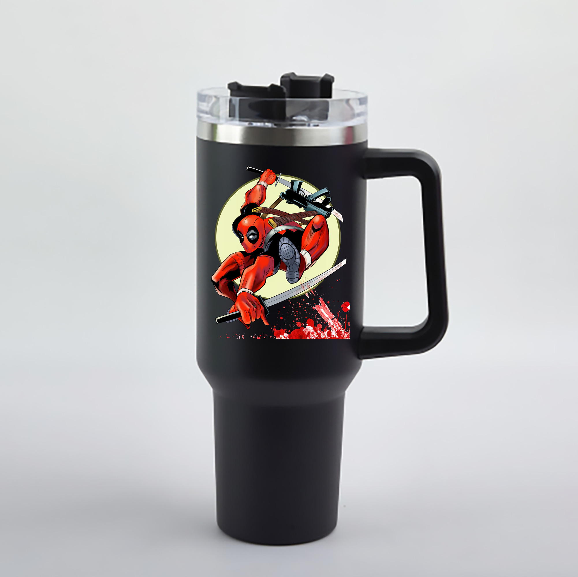 （画像用） Deadpool デッドプール 1200mL車用タンブラー - クリスタルステッカー（プラスチックストロー付き）